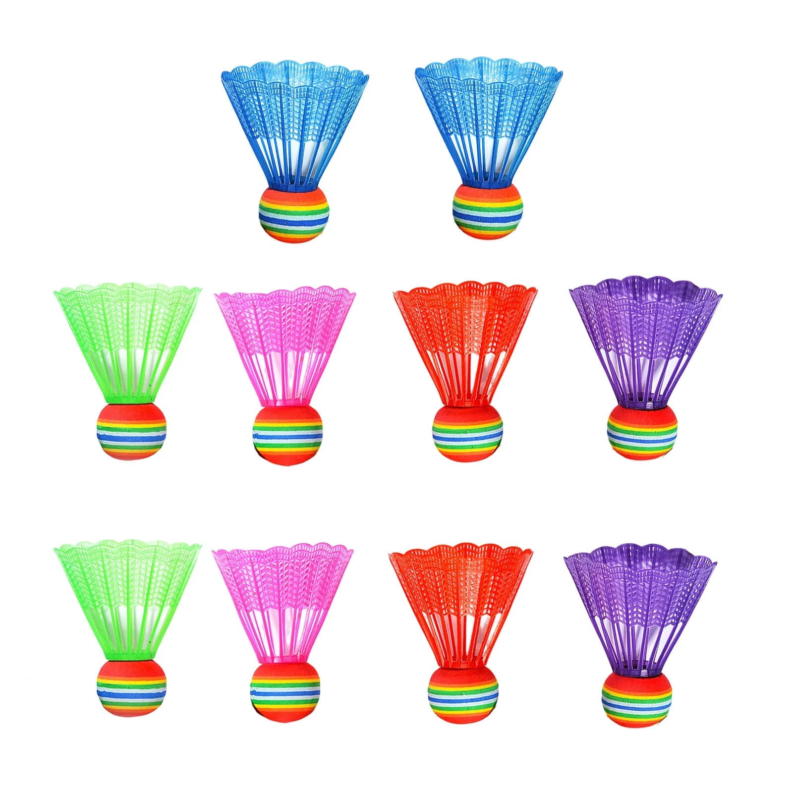 10Pack Plastic Badminton Rainbow Foam Head Birdies Lightweight Practice Shuttlecocks For Indoor Outdoor Recreational Play,8.5Cm