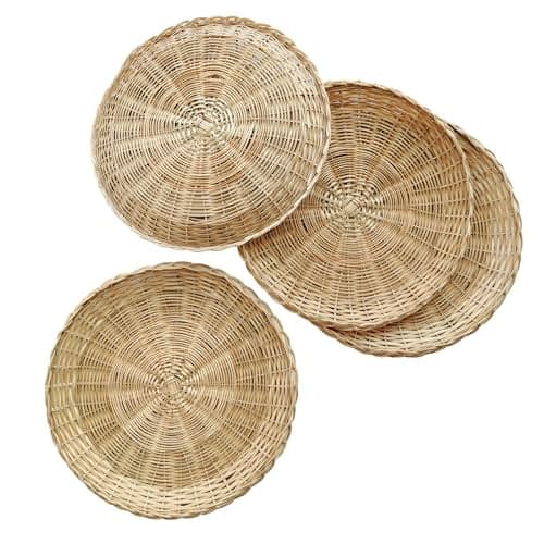 10in Handmade Wicker Paper Plate Holder,Heavy Duty Charger Plates for Dinner Plates,Set of 4 Reusable Bamboo Paper Plate Holders for Home Party Daily Dining Picnic