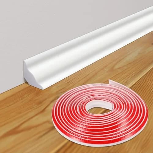 16.4 ft x 1/2 Inch White Peel and Stick Baseboard Molding Trim, Flexible Self-Adhesive Wall Base Moulding Quarter Round Caulk Strip, TPE Protector for Floor Edges, Bathroom Kitchen