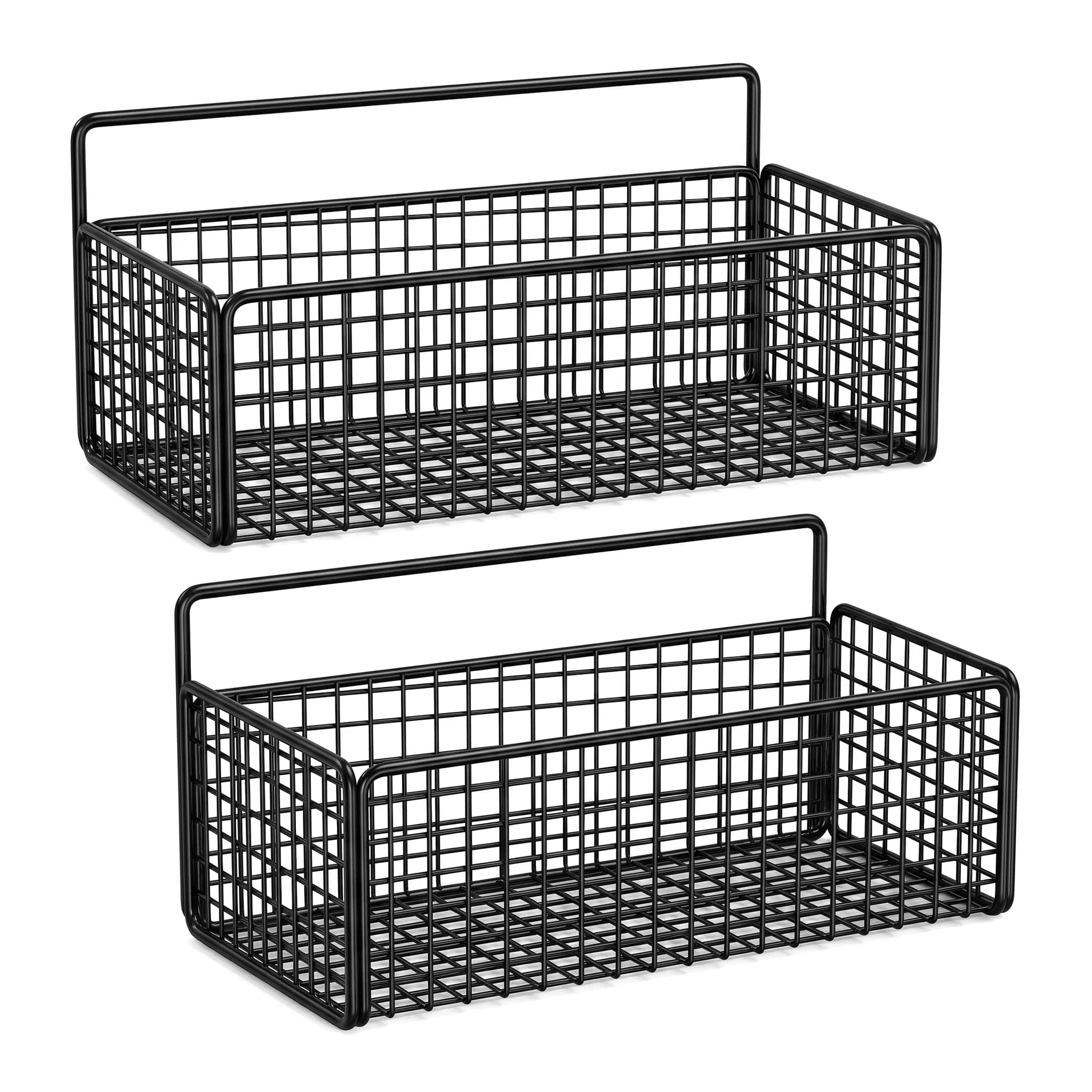 2 Pcs Wire Basket,Kitchen Wire Storage Basket No Drilling Adhesive Hanging, Black