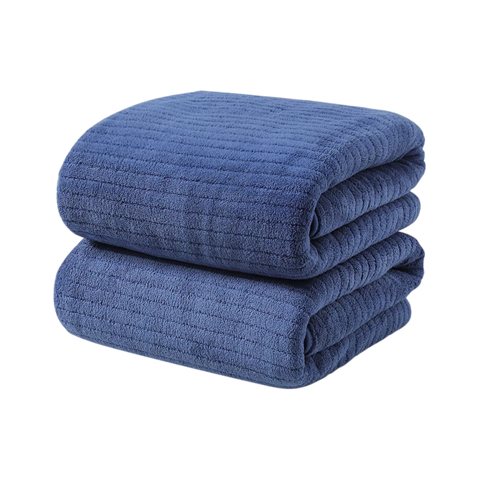 2PC Bath Towels On Clearance 75*35cm Coral Velvet Towel For Adult Daily Use At Home Absorbent Dry Hair Towel That Does Not Hair Beach Towel Strip Patterned Bath Towel Blue
