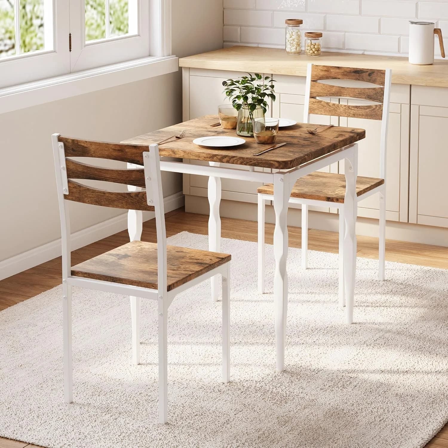 3-Piece Dining Table Set for 2, Counter Height Kitchen Table with Cushioned Chairs, Spiral Metal Legs, Compact Dining Set for Apartment, Breakfast Nook and Dining RoomBrown+White