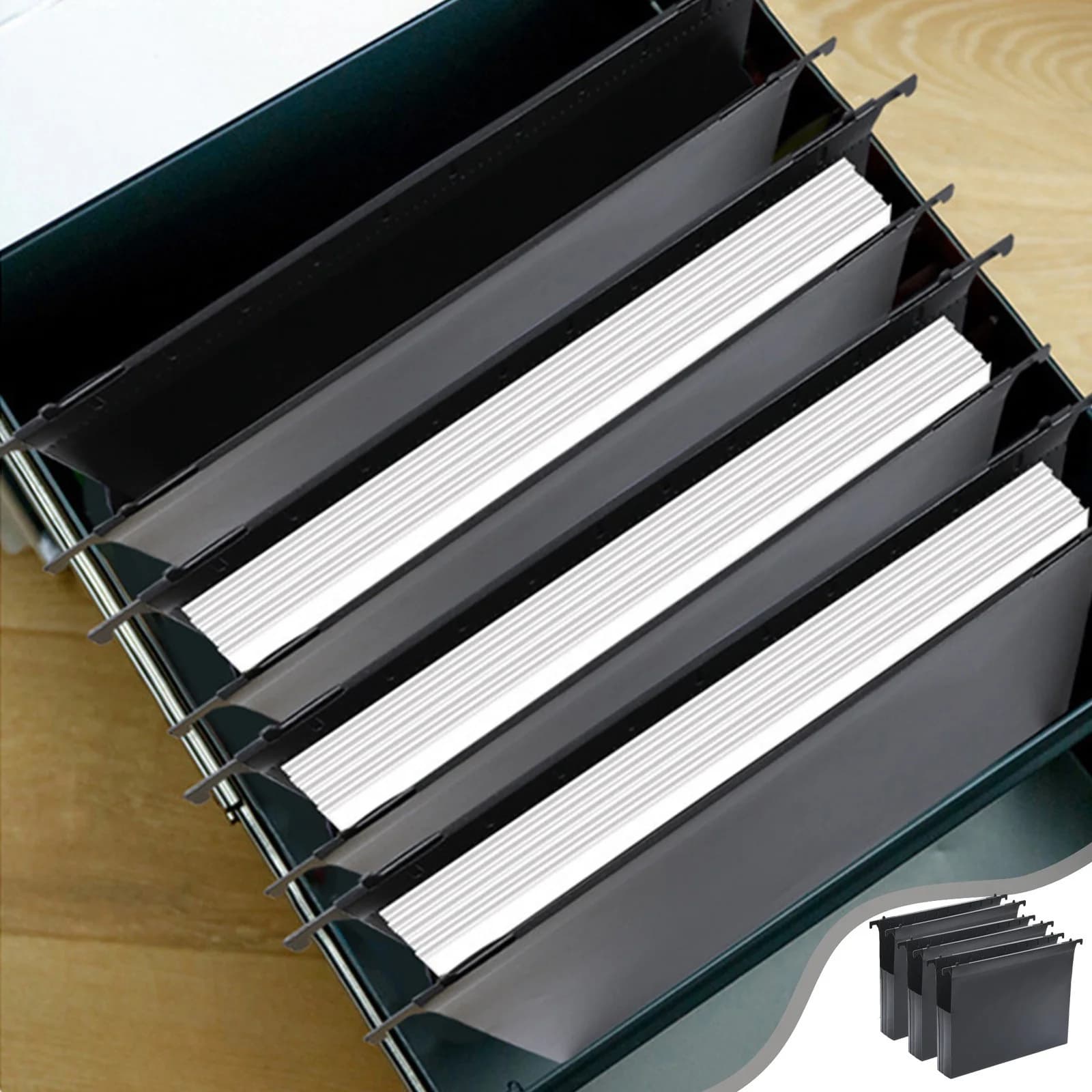 3Pcs Hanging File Folders, Letter Size Document Organizer, Expandable Accordion Pouch, Scratch Resistant Filing Tool for Cabinet Wall Office Workspace Paper Sorting