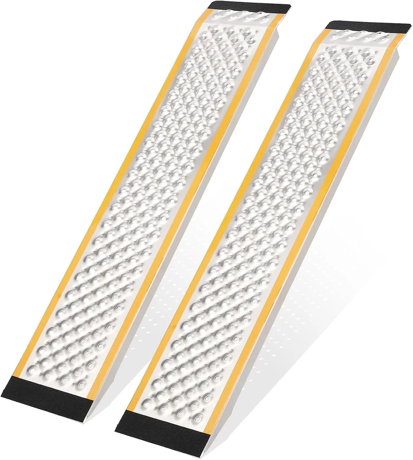 4 Ft Aluminum Loading Ramps 2-Pack 800 lbs Anti-Slip Punch Plate Surface, Lightweight Portable Trailer Ramps with Rubber Pads Silver