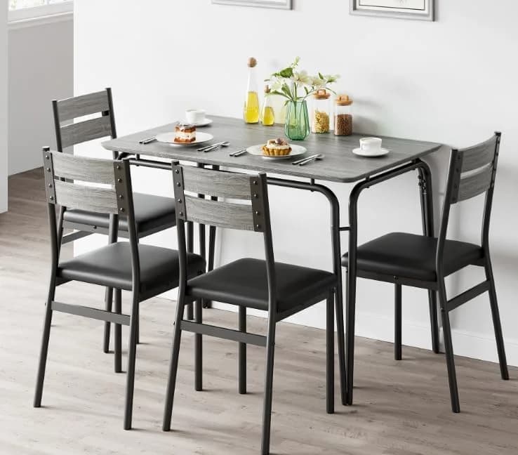 5 Piece Dining Table Set for 4, Kitchen Table and Chairs Set, MDF Tabletop, Compact Dining Room Set with Backrest Chairs, 43.3 x 27.5 in Table,Gray