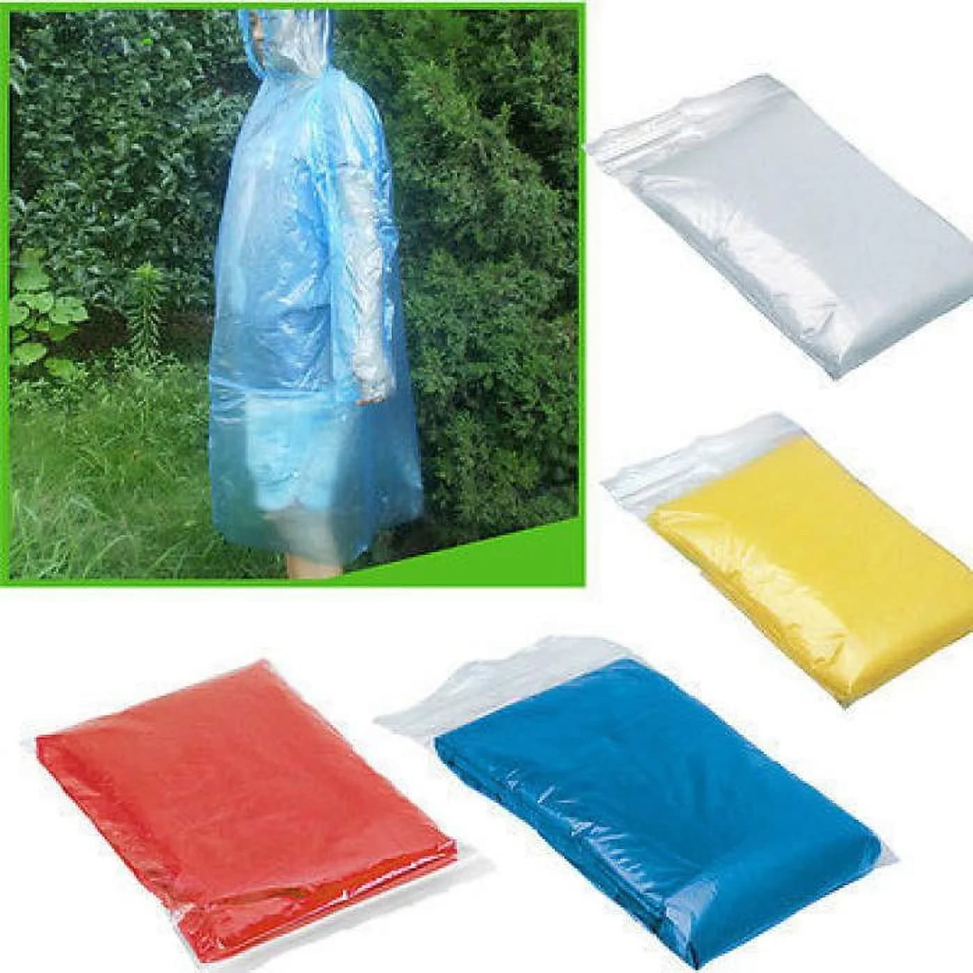 5x Disposable Adult Emergency Rain Coat Poncho Hiking Camping Hood Outdoor Travel Lightweight Portable 5PCS