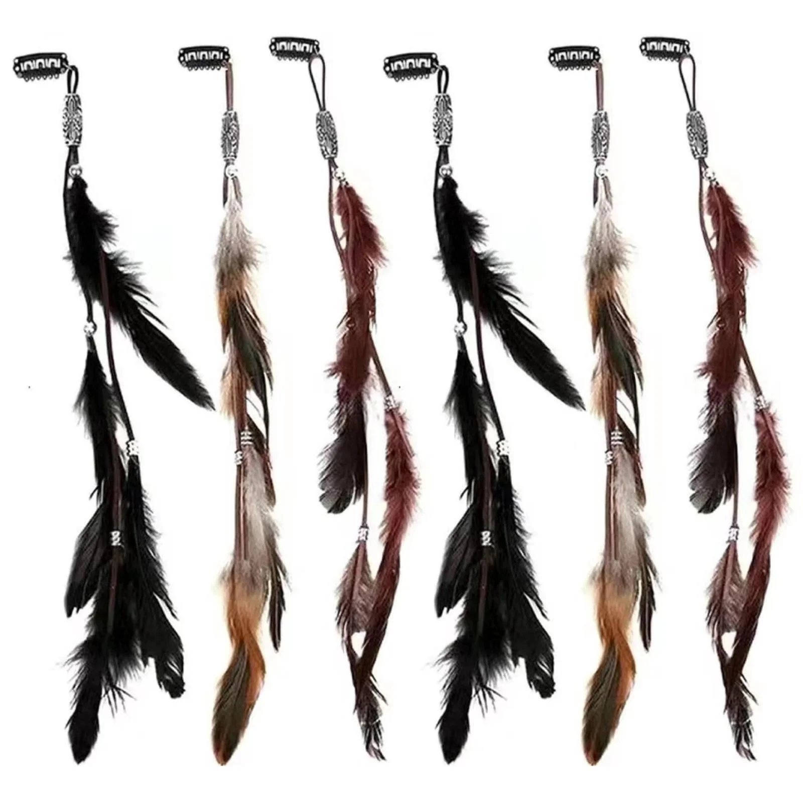 6PCS Hair Feathers Clip In Extensions with Braided Beads for Women and Summer 6PCS