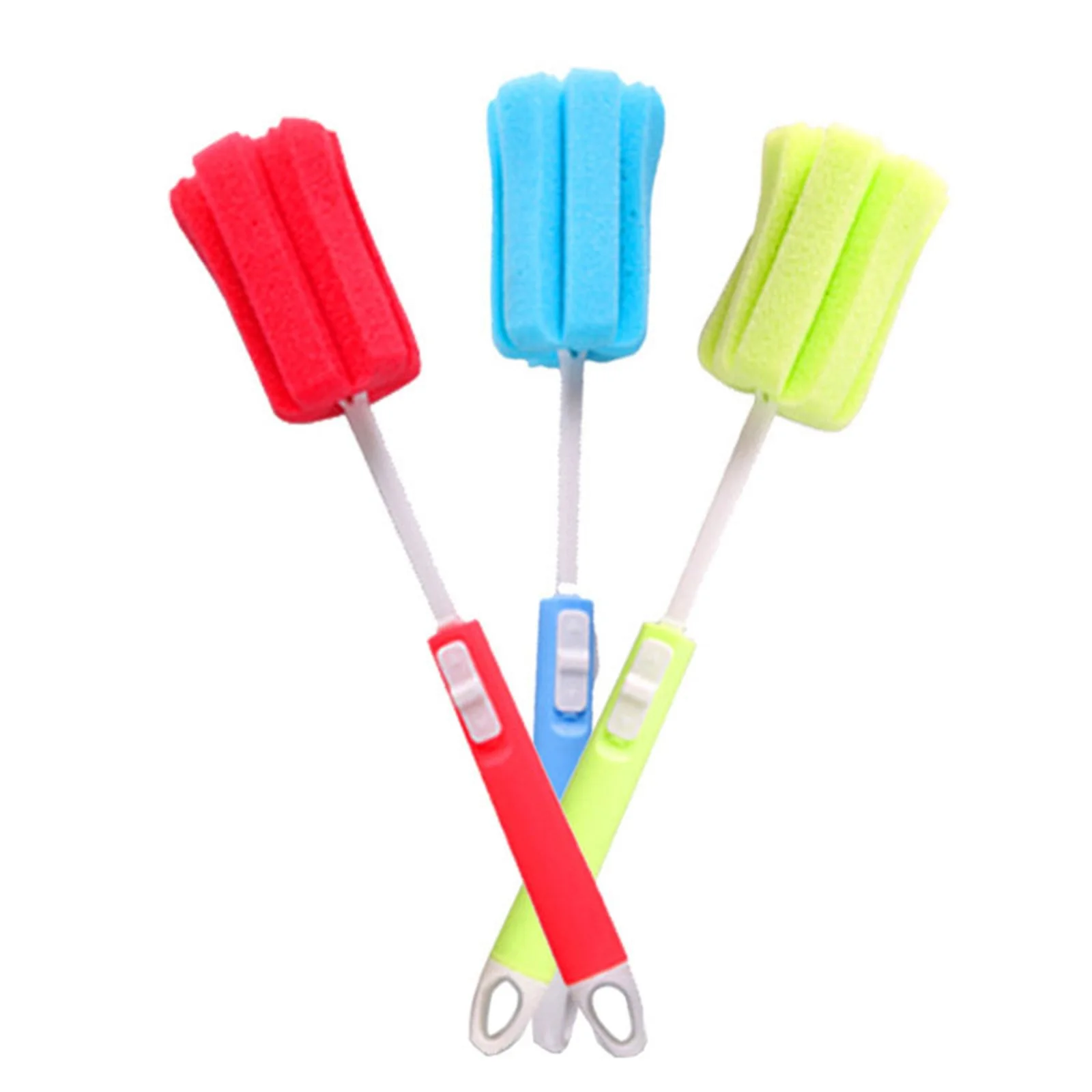 Adjustable Long Handle Bottle Brush, Fmnung Sponge Cleaner for Baby Bottles Glasses, Soft Non-Scratch with Hook for Hanging, 11.4-13.6 Inch