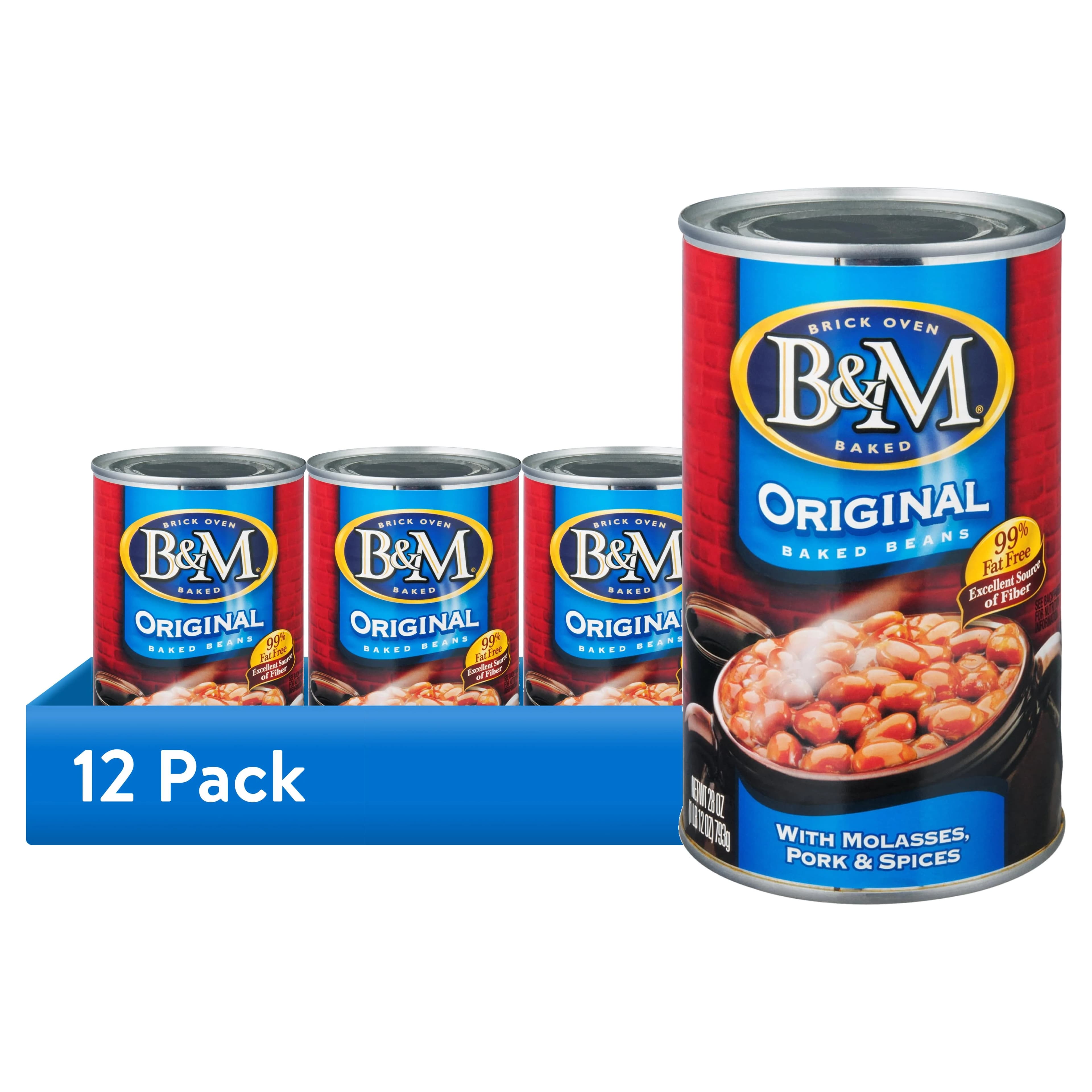 (12 pack) B&M Frijoles Horneados Originales con Melaza, Cerdo y Especias, Lata de 28 oz