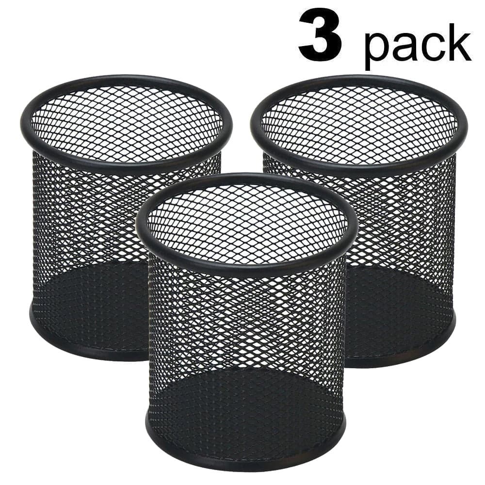 BRELIL Mesh Pen Holders, Metal Pencil Cups, Steel Cylinder Desk Organizer, Eraser Storage Containers for Office Dorm Home Desk Accessories