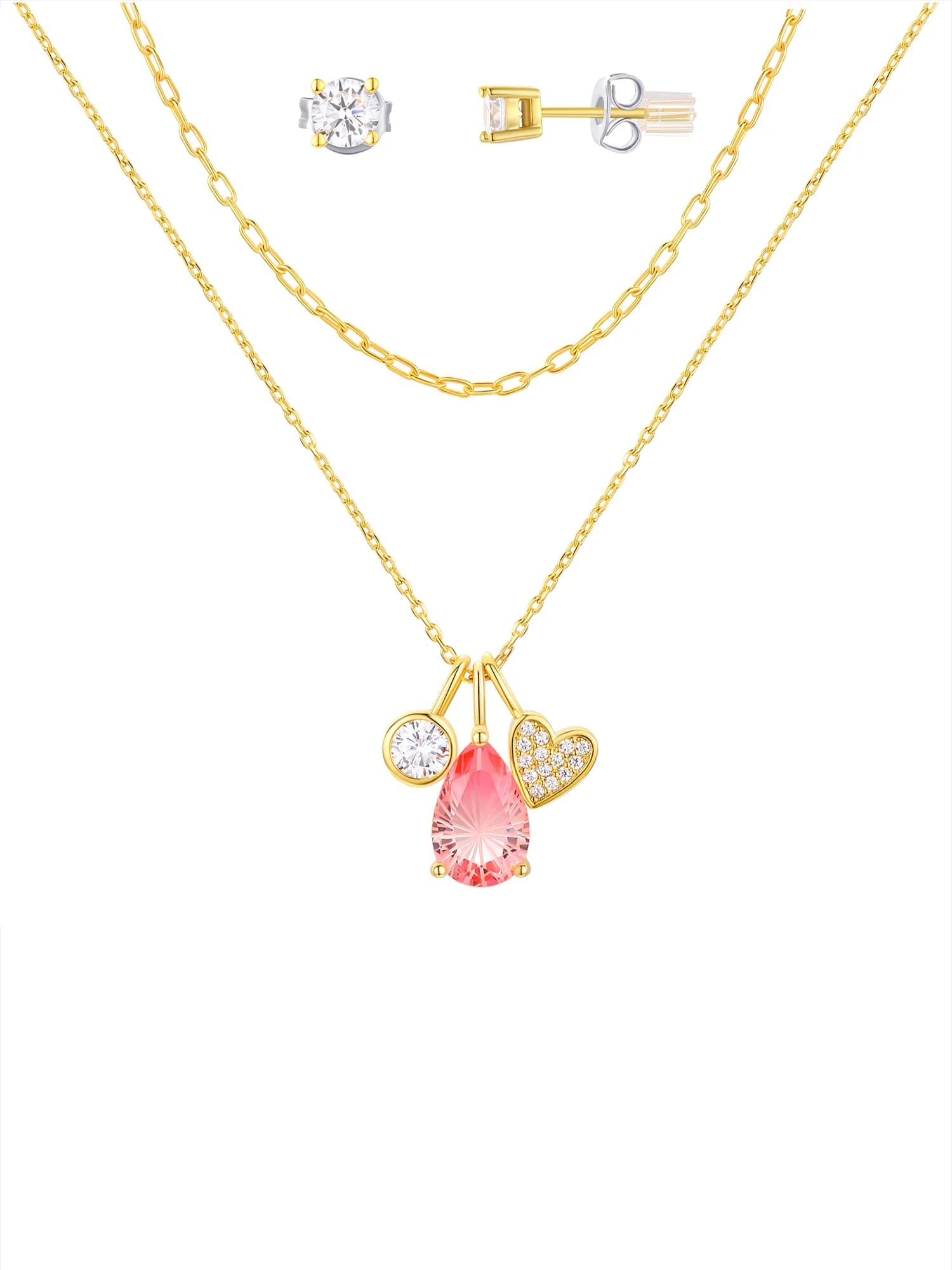 Crystal and Cubic Zirconia Teardrop Necklace Set in 14KT Gold Flash Plated