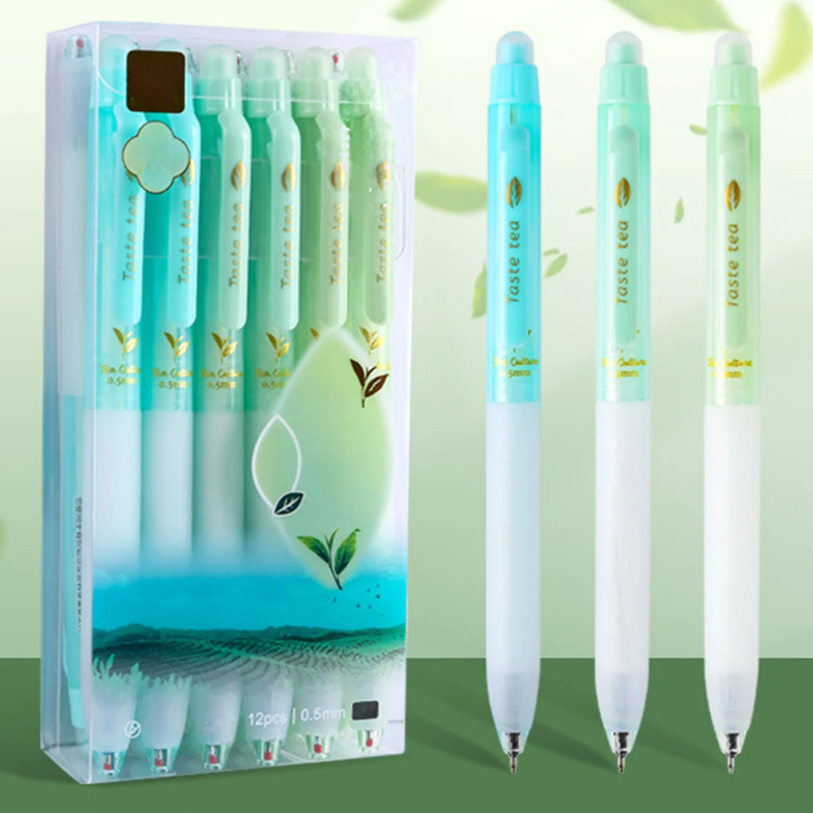 Byujiro 12 Pack Tea Scented Retractable Erasable Gel Pens 0.5mm Fine Point Thermosensitive Click Pens Fragrance Infused Soft Grip Writing Tools Clean Rubbable Ink for Student Class Notes