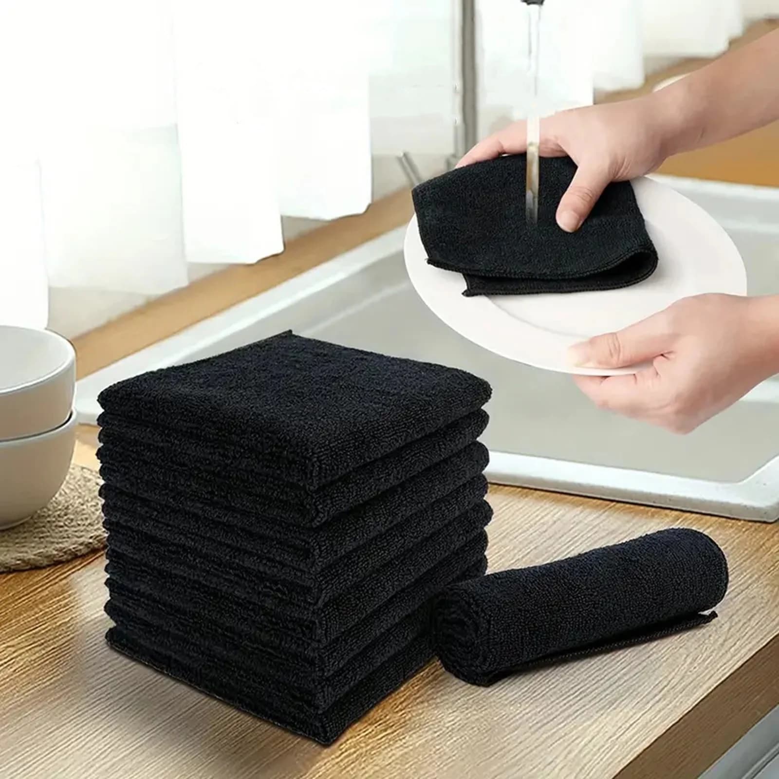CaiYueKe 10 Pack Microfiber Cleaning Cloths 30x30cm, Kitchen Dish Scouring Rags, Multifunctional Car Wash Towel for Household Cleaning, Ultra Soft Absorbent Scrubber
