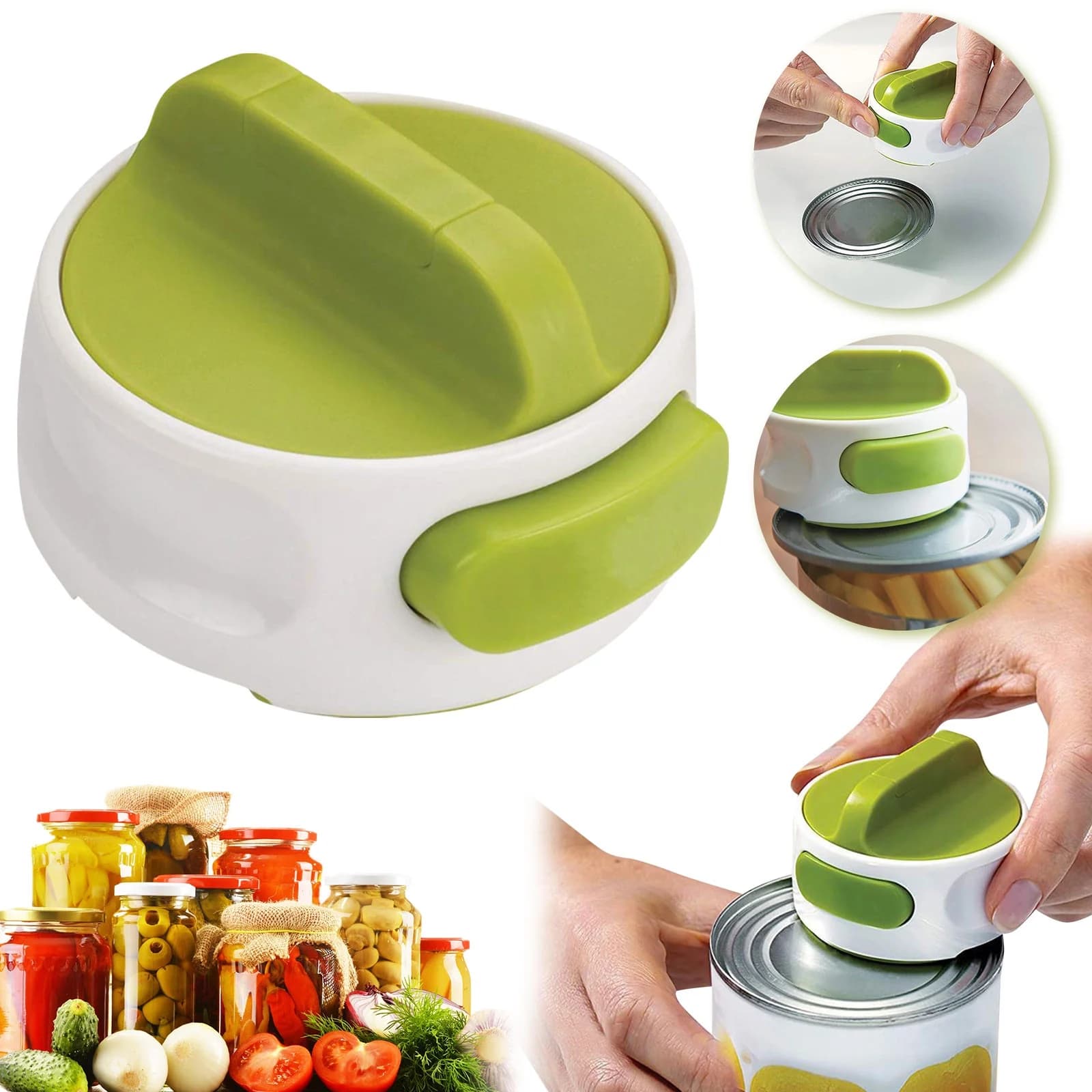 SENJIAQ Can Opener Open Your Cans With A Simply Push Of Button No Sharp Edge Food-Safe And Handheld Can Opener,Green