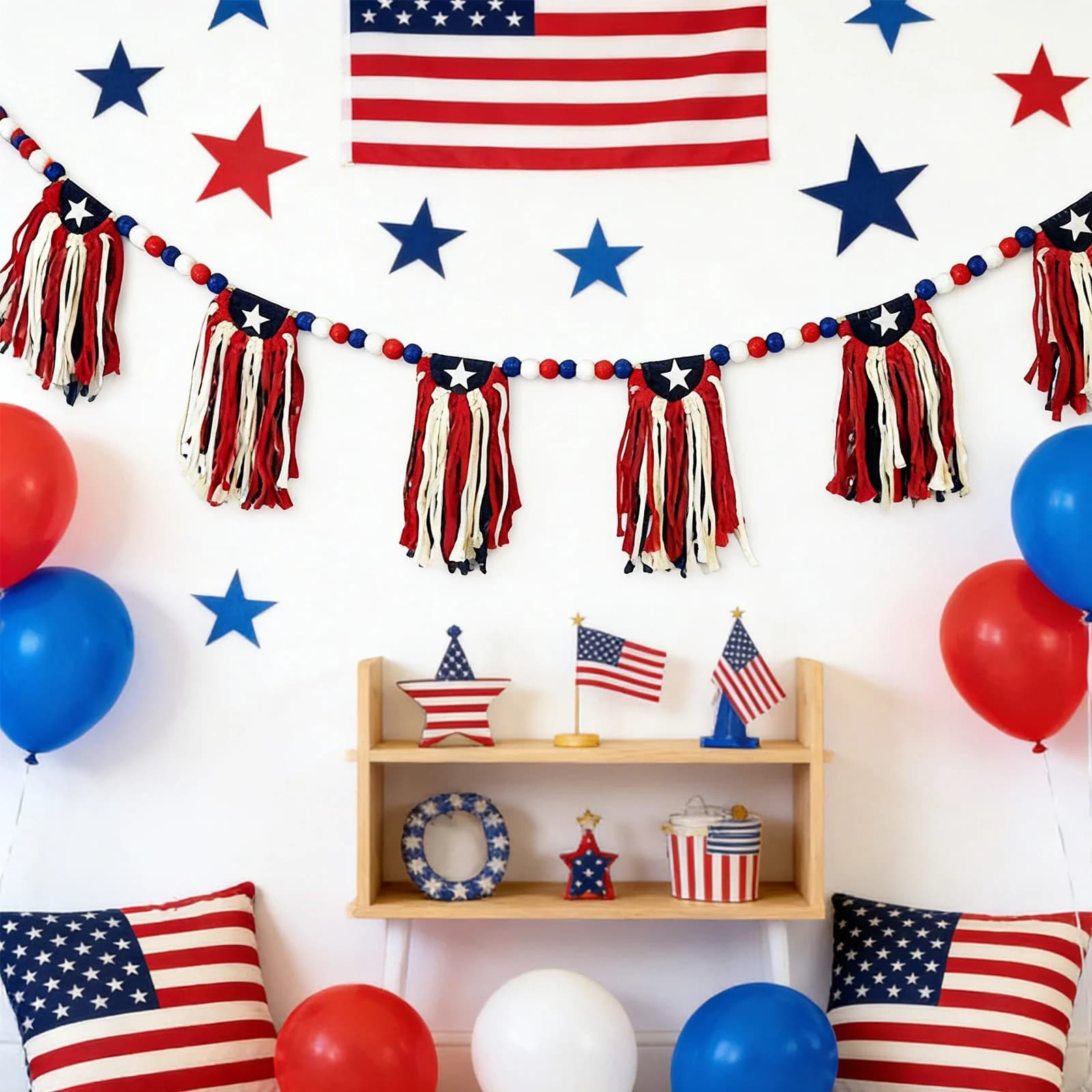 ChicYu Patriotic 4th Of July Woven Pennant Banner,Red White Blue Striped Flag Bunting,Independence Day Indoor Outdoor Party Garland,guirnalda banderines tejidos fiesta patriótica