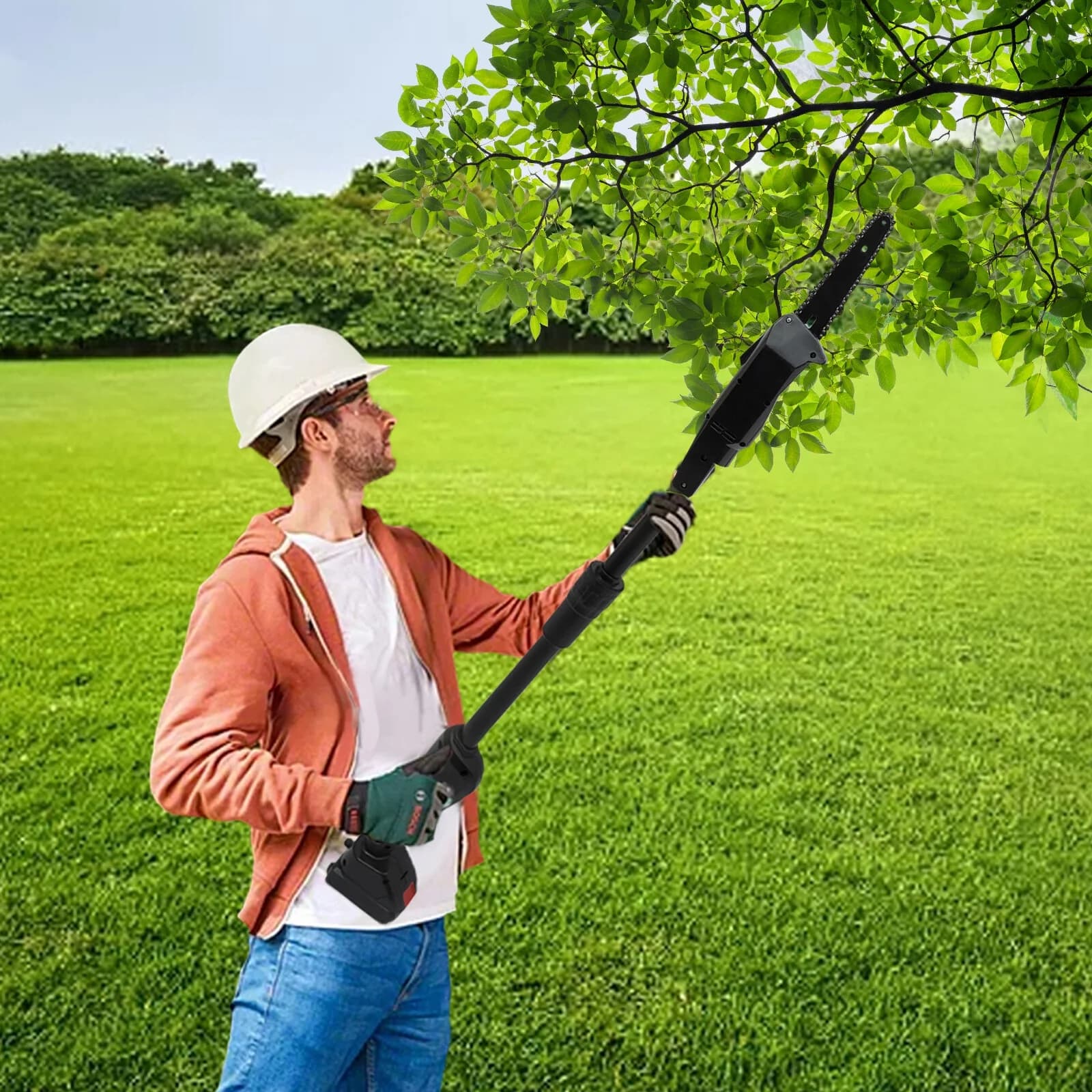 Cordless Pole Saw Chainsaw 4500RPM High Power Garden Pruning Saw Low Noise for Tree Trimming