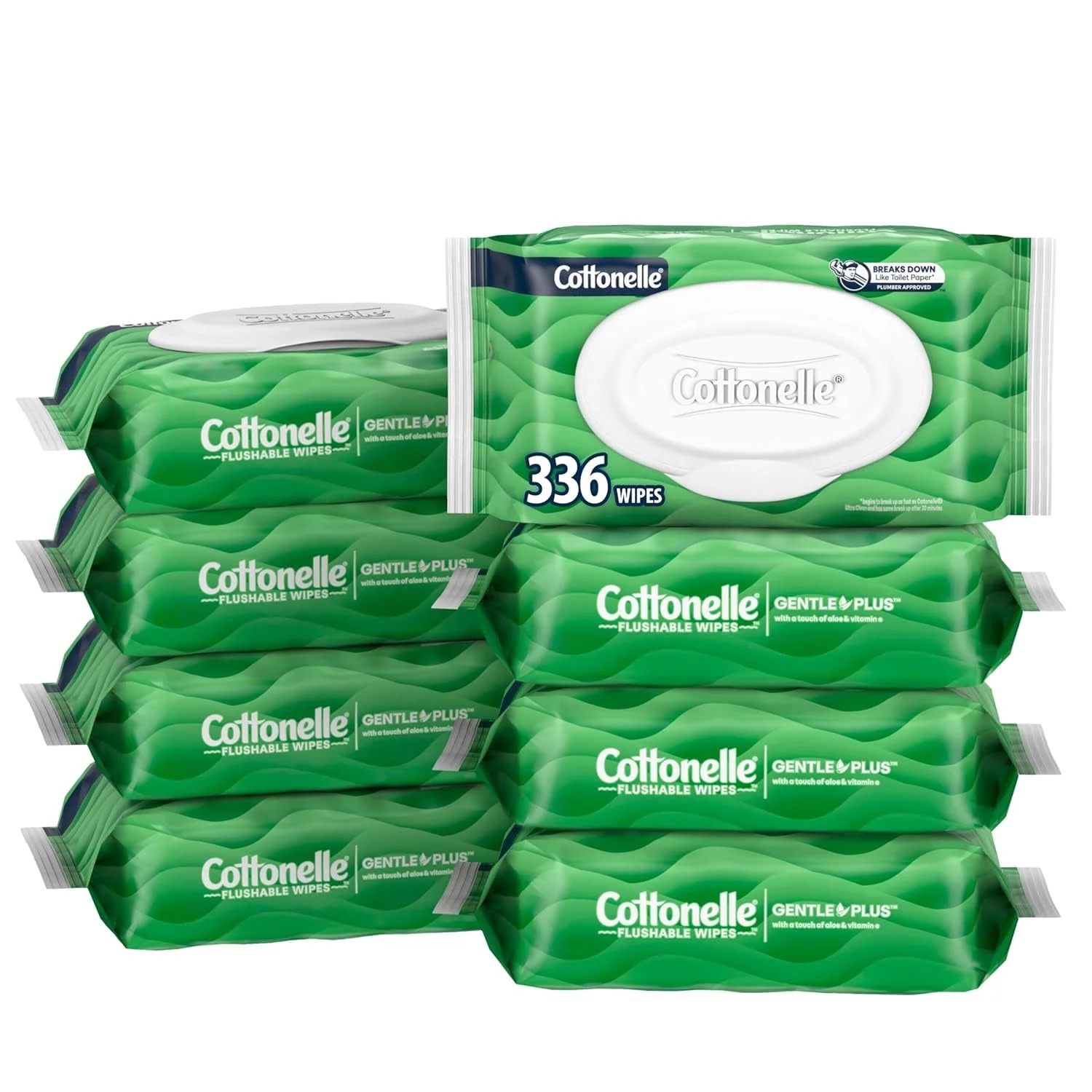 Cottonelle GentlePlus Toallitas Húmedas Desechables con Aloe y Vitamina E, 24 Packs con Tapa Abatible, 42 Toallitas por Paquete (Total de 1008 Toallitas), el Empaque Puede Variar