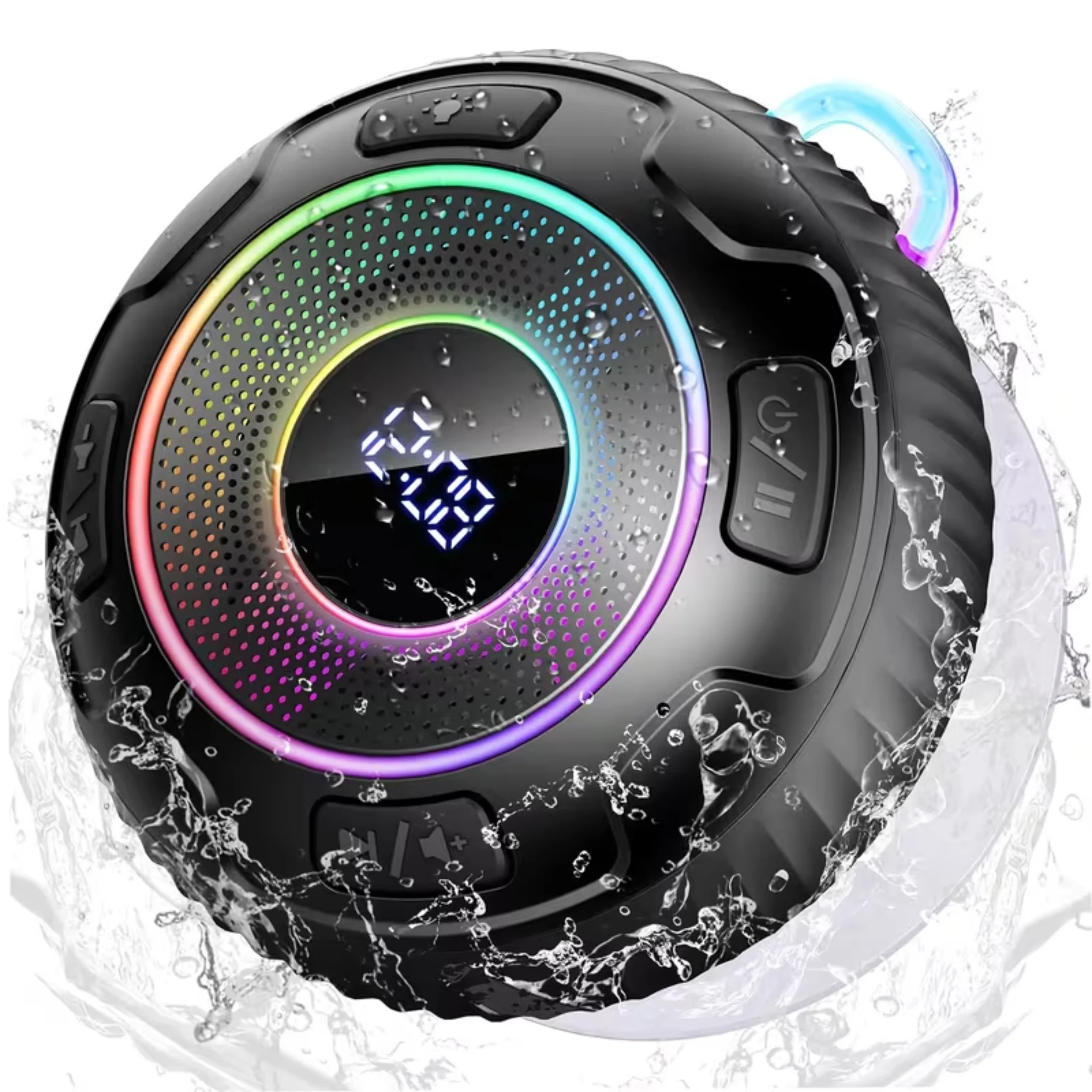 DCOWO Portable Bluetooth Speaker,with Suction Cup and Clock Display, RGB Lighting,10H Playtime, IPX7 Waterproof Speaker for Shower, Outdoor, for Travelers, Hikers