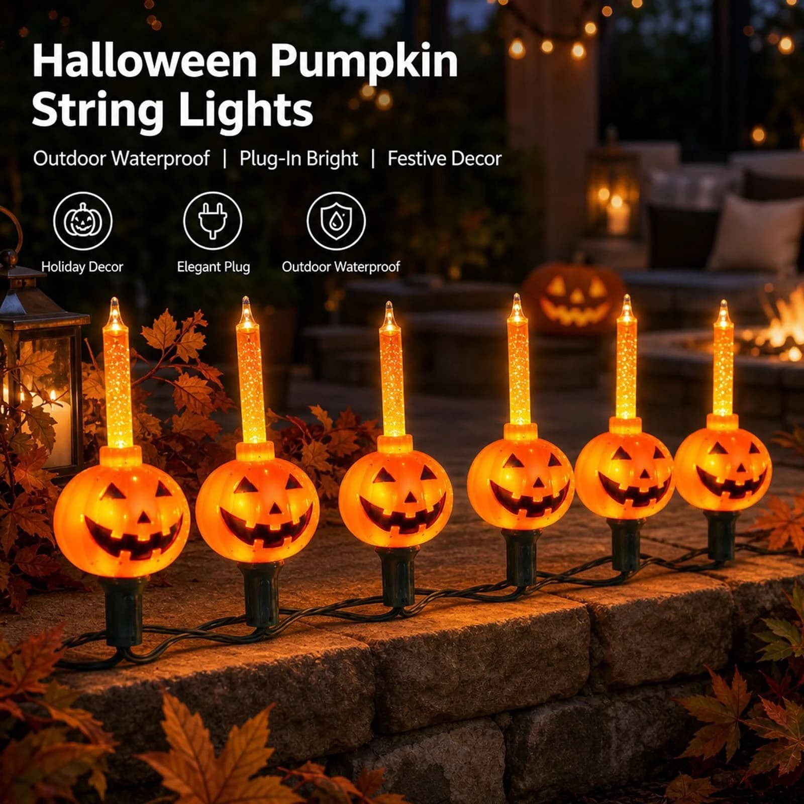 Donemore 120V USA Halloween Pumpkin Bubble String Light 6 Pcs Outdoor Indoor Festival Yard Decoration Lighting for Porch Garden Party Ambiance