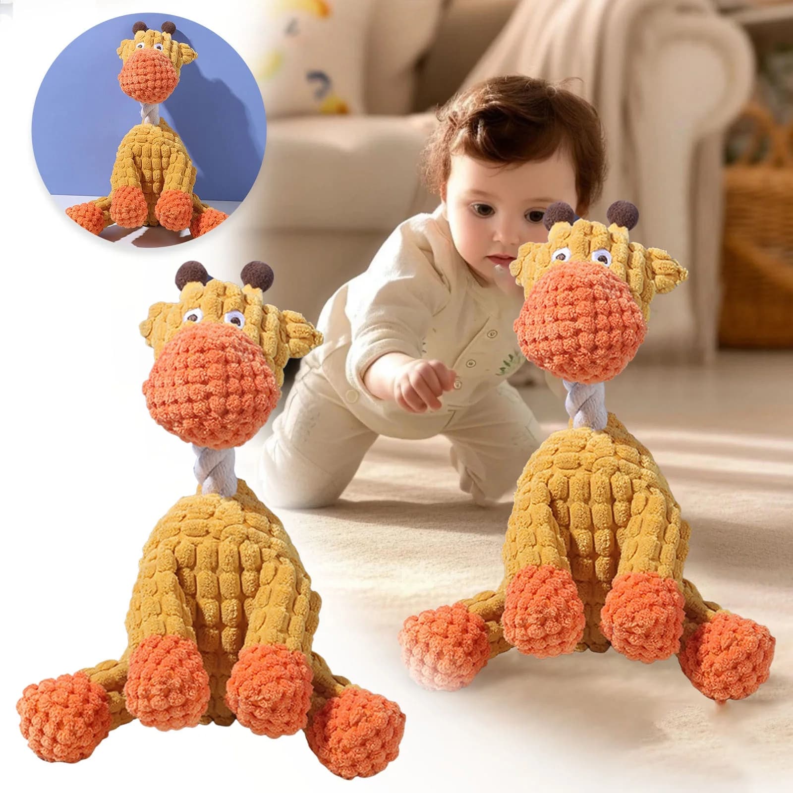 Durable Chew Toy for Dogs Indestructible Giraffe Pet Teething Puppy Teether Interactive Squeaky Sound Biting