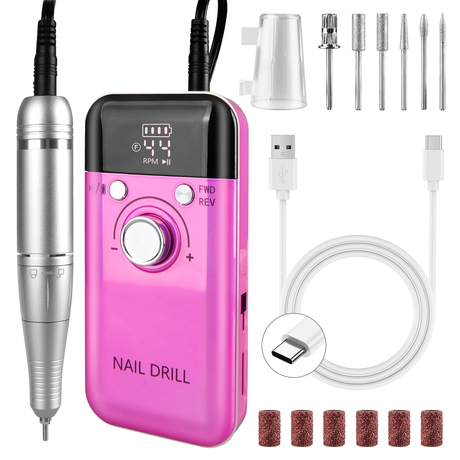 Electric Nail Drill File Professional 45000 RPM,2000mAh Rechargeable Electric Nail File Machine Kit for Acrylic Gel Nails Polishing Removing,Portable Cordless Efile Come with Bits Kit for Salon Home