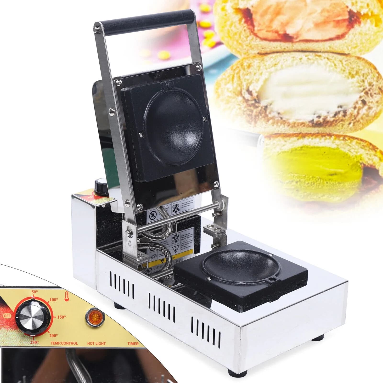 Fichiouy Máquina Comercial Eléctrica para Sándwiches y Hamburguesas de Acero Inoxidable con Calentamiento de Doble Cara, Prensa para Panini y Waffles