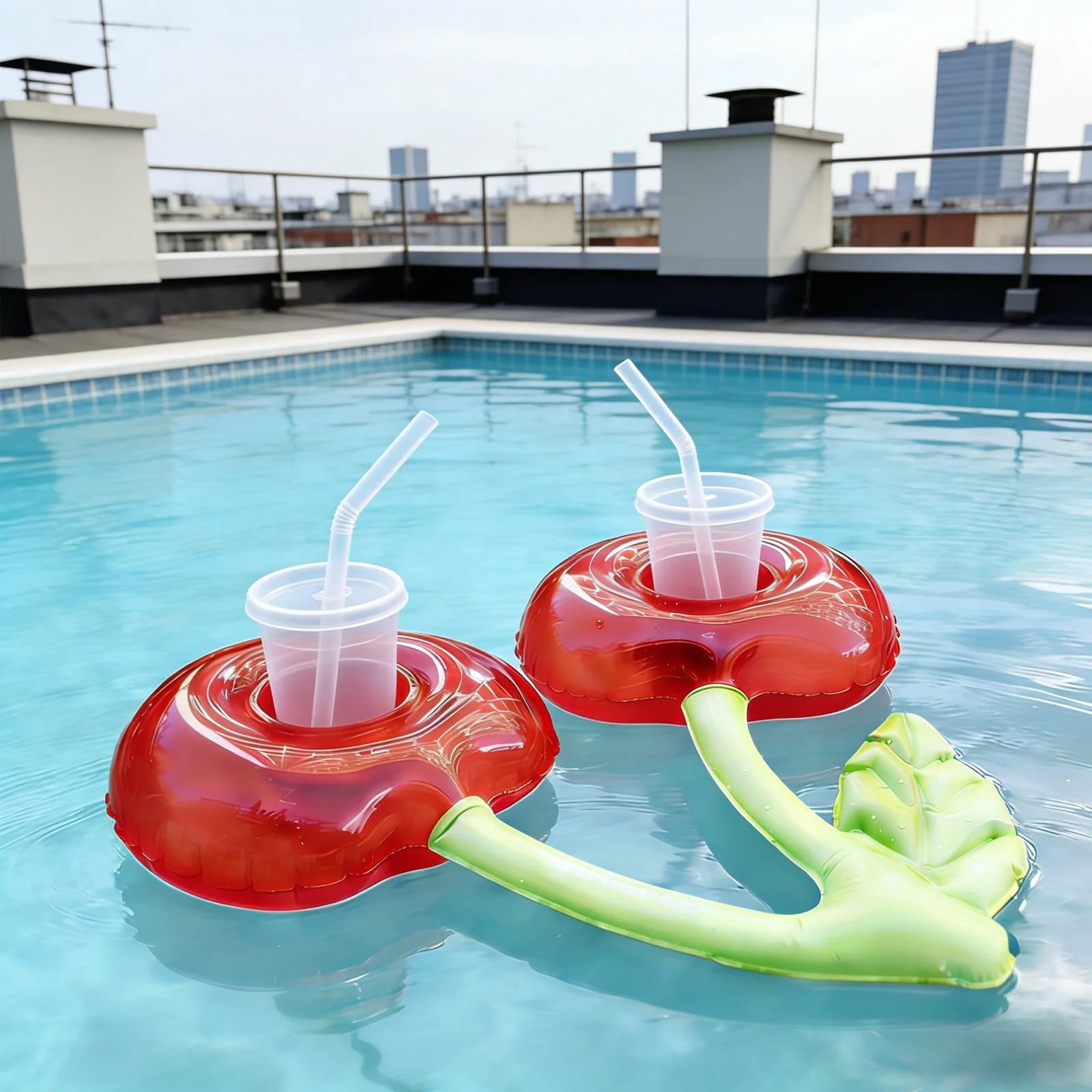 Floating Drink Holder for Pool,Double Hole Cherrys Drink Floaties,Multi Functional Pool Party Trays,Great for Pool Parties, Beach Vacations or Lazy Floating