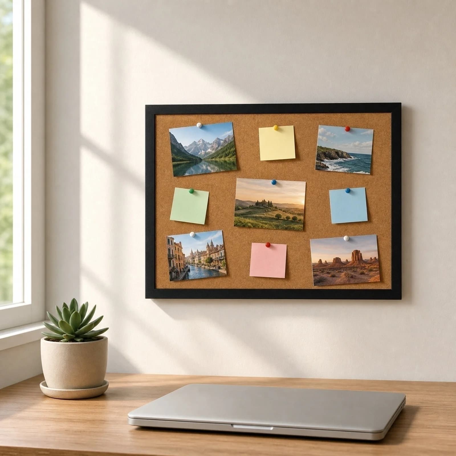Fzsteel Clearance Felt Notice Board 23.6x15.7 Inch Black Frame Vision Board Wall Mounted Display Pinboard with Push Pins Set for Home Office Organization Photo Memo Note