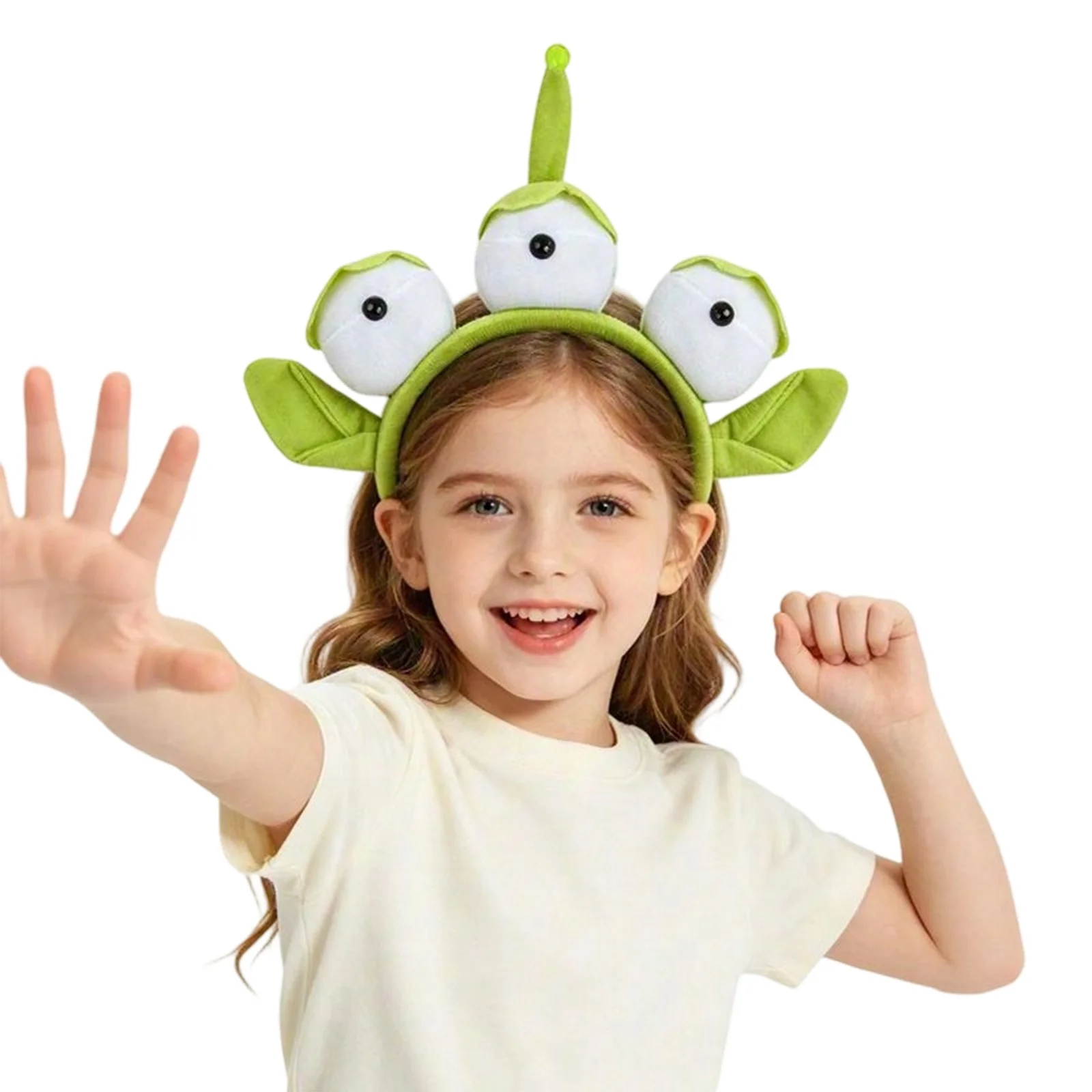 Green Cartoon Big Eyes Plush Headband Cute Monster Hair Hoop for Halloween Party Stage Accessory