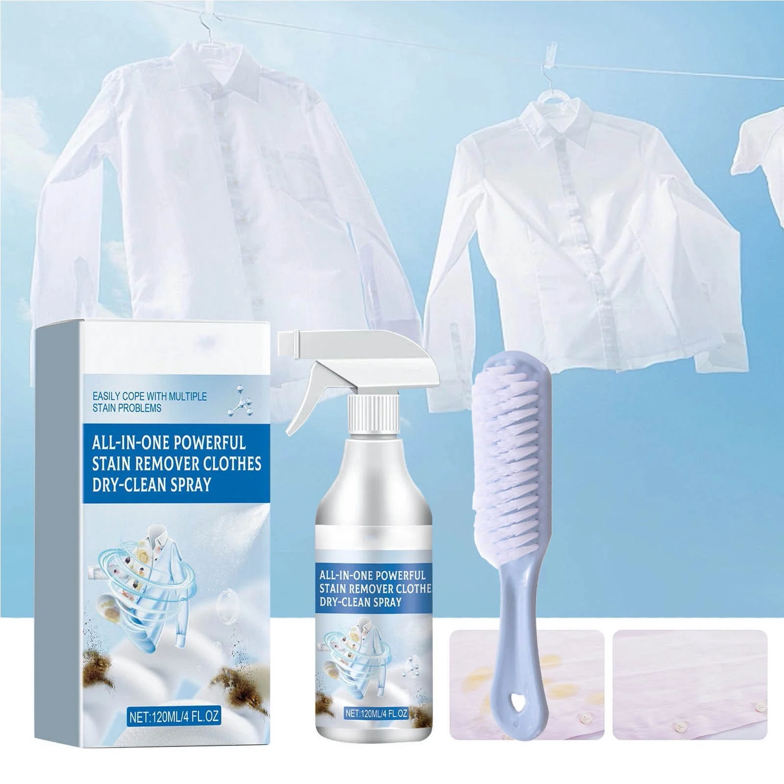 JZCHUNTOY Clothes Cleaning Kit 2 Pieces, Stain Remover Detergent with Soft Bristle Cleaning Brush, EfficientDeep Cleaning Gentle on Fabric, for Clothing Carpet Upholstery Stain Removal Daily Use