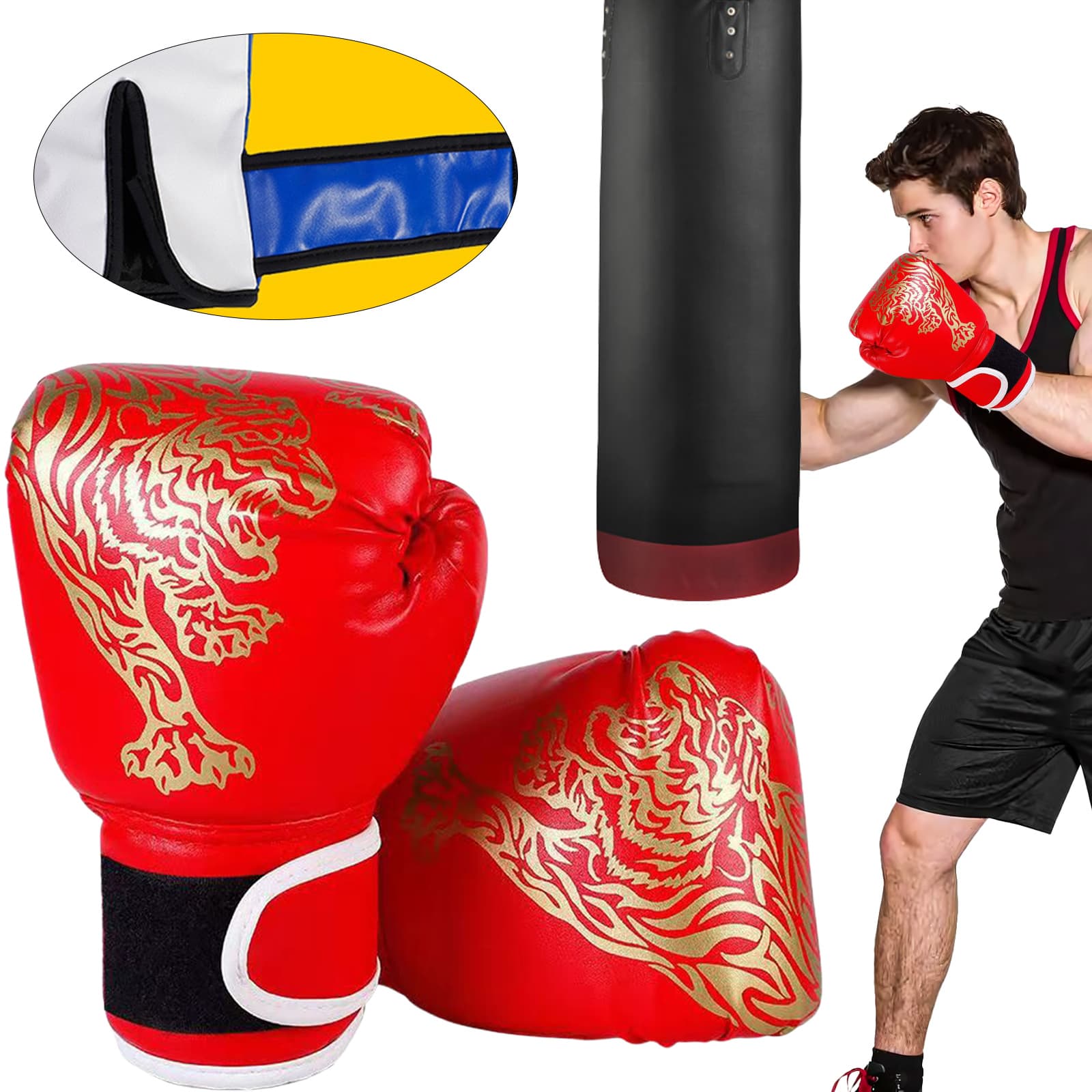 Kaireo Boxing Gloves Adult Red, Training Fight Gloves for Punching Bag and Sparring, Durable PU Leather Heavy Bag Workout Gloves for Kickboxing MMA Muay Thai 1 Pair