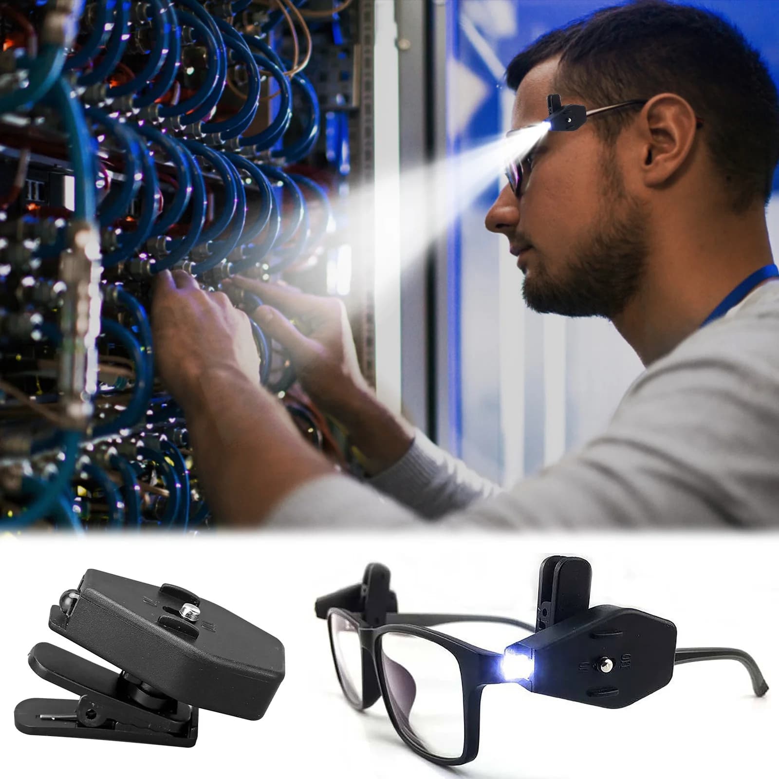 LED Clip-On Reading Glasses Light, Portable Mini LED Flashlight Lamp for Outdoor Emergency