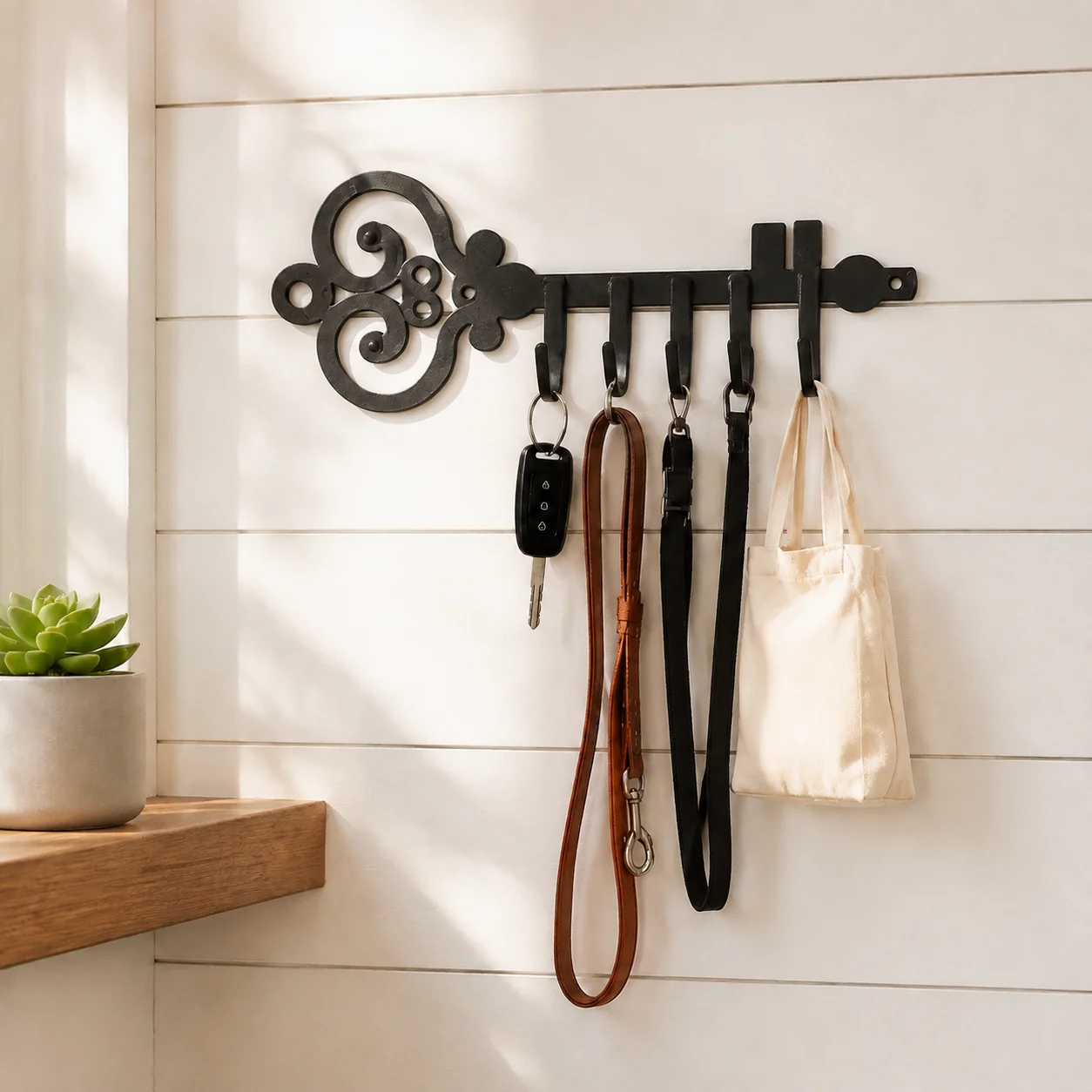 Liujiale Key Storage Row Hooks for Wall Decorative, Wall Mounted Key Holder, Black Metal Key Organizer Rack Hook for Wall