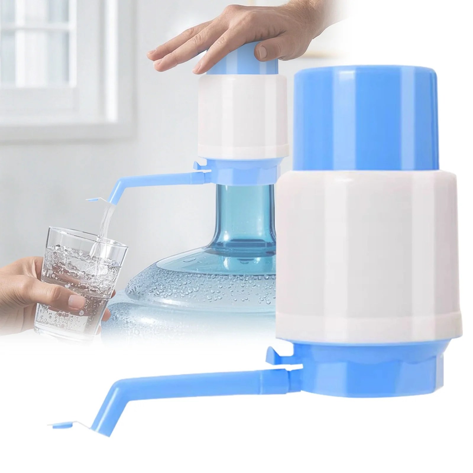Manual Water Dispenser for 5 Gallon Bottled Drinking Hand Operated Tableware Home and Use, 7.43.86 inch, Light blue