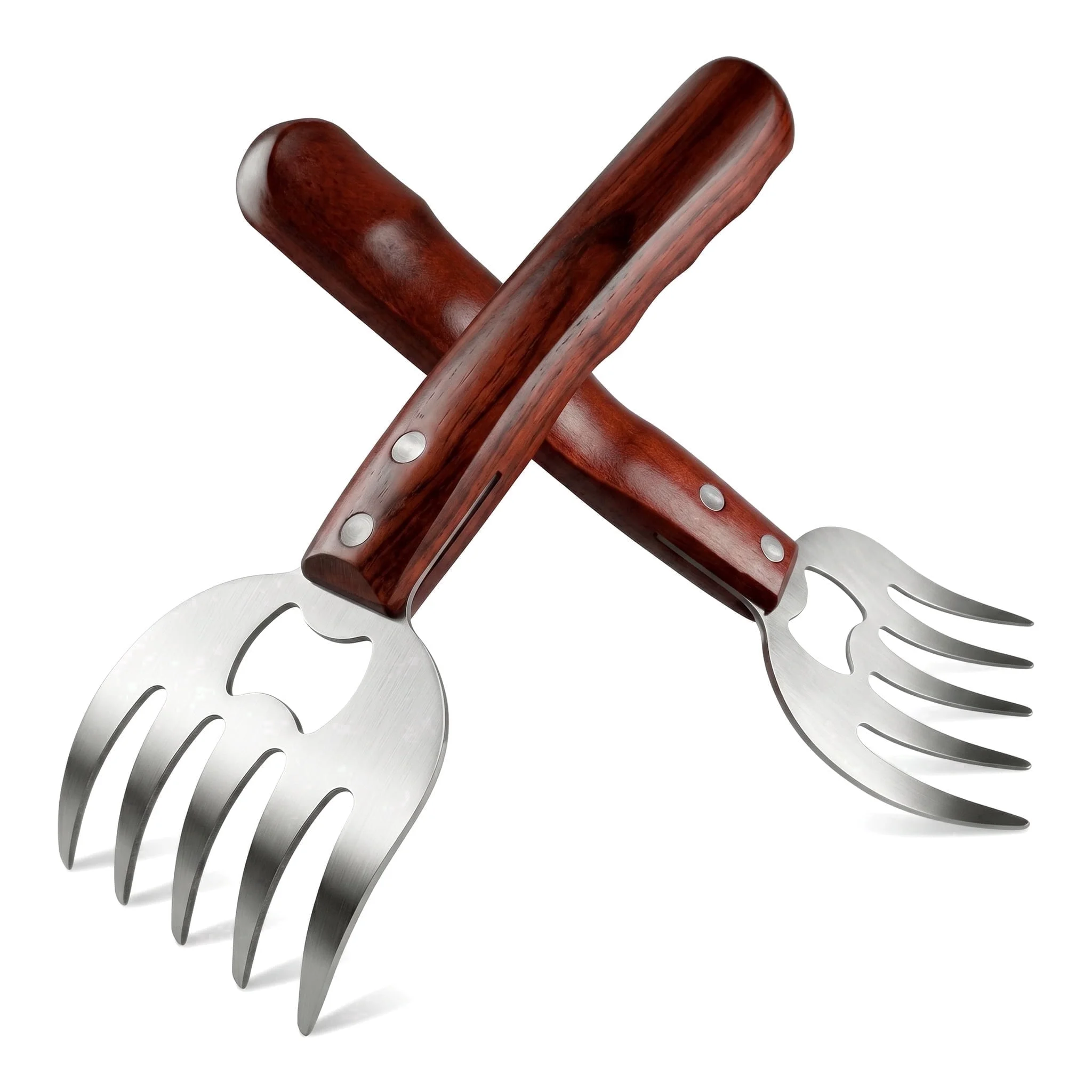 THDFTDT Garras para Desmenuzar Carne, Paquete de 2 Desmenuzadoras de Cerdo Deshebrado de Acero Inoxidable 304 con Mango de Madera para Pollo, Pavo y BBQ