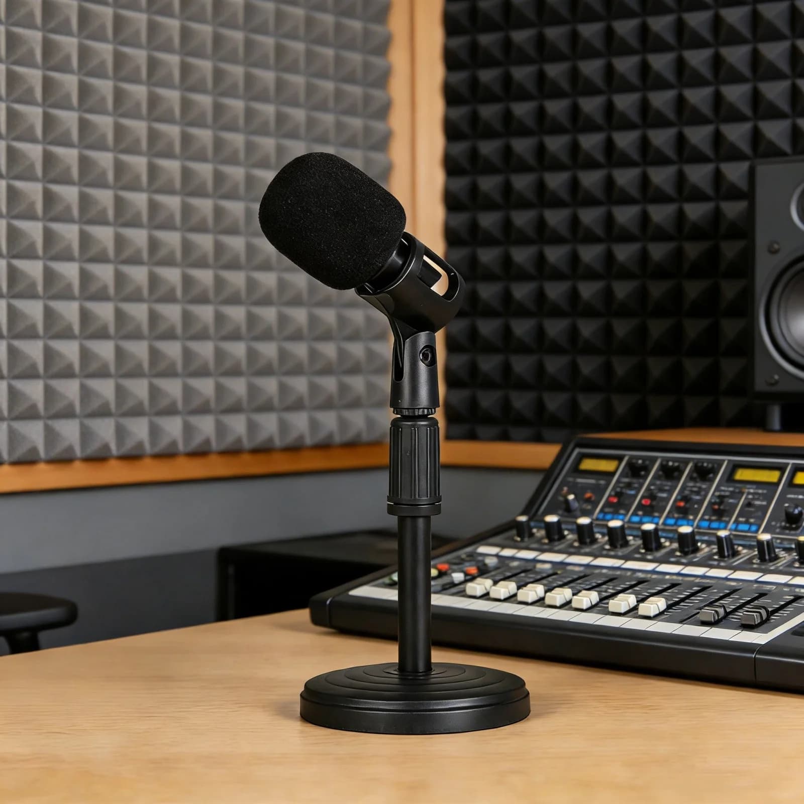 Microphone Stand, Desktop Telescopic Stand, Adjustable Height Mic Holder, Adjusts Height Freely and Holds Microphones Securely for Live Streaming, Voice Recording, and Karaoke.