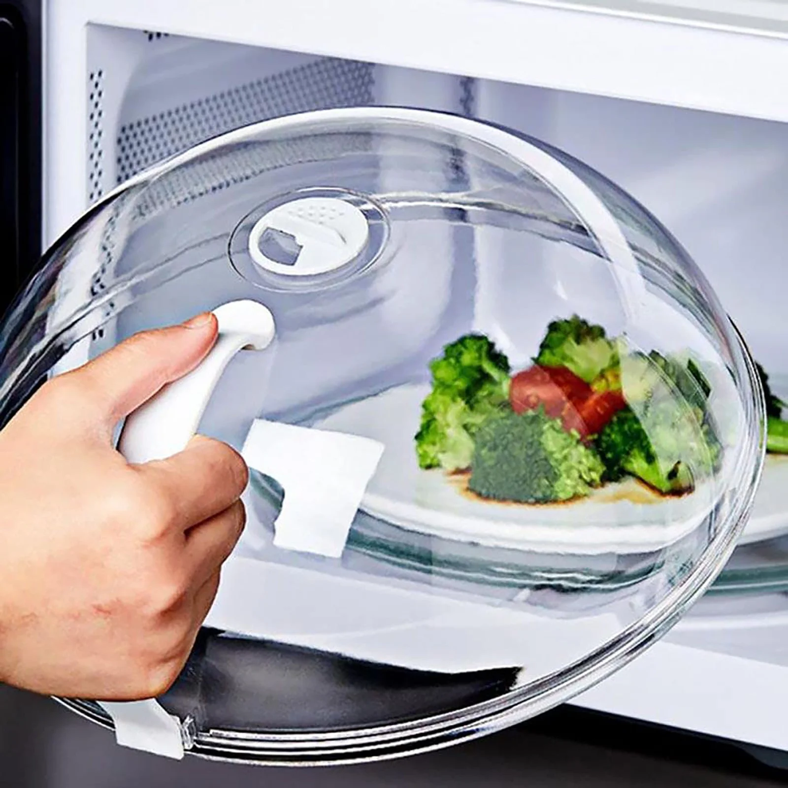 Microwave Plate Cover Transparent Splatter Lid With Steam Vents Handle For Food Oven Heating Oil Proof 92 Inch Dish Protector