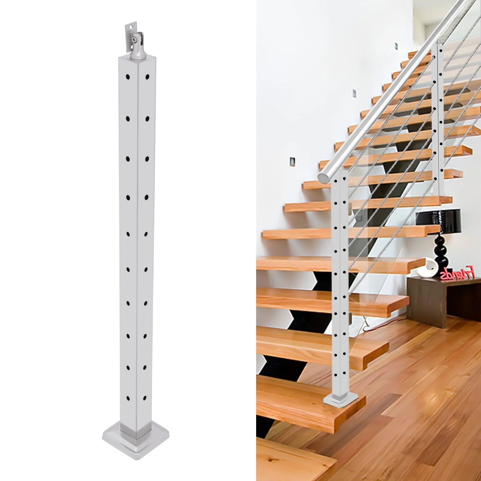 Miumaeov 1-3 Step Handrails Stainless Steel Floor Mounted Handrail Stair Rail Handrails for Indoor Outdoor Steps 0-90Adjustable 36inch