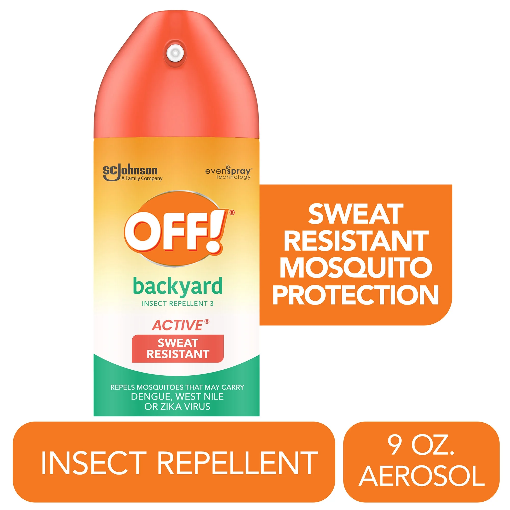 OFF! Spray Repelente Activo de Mosquitos, Lata de Spray contra Insectos DEET Resistente Al Sudor, 9 oz