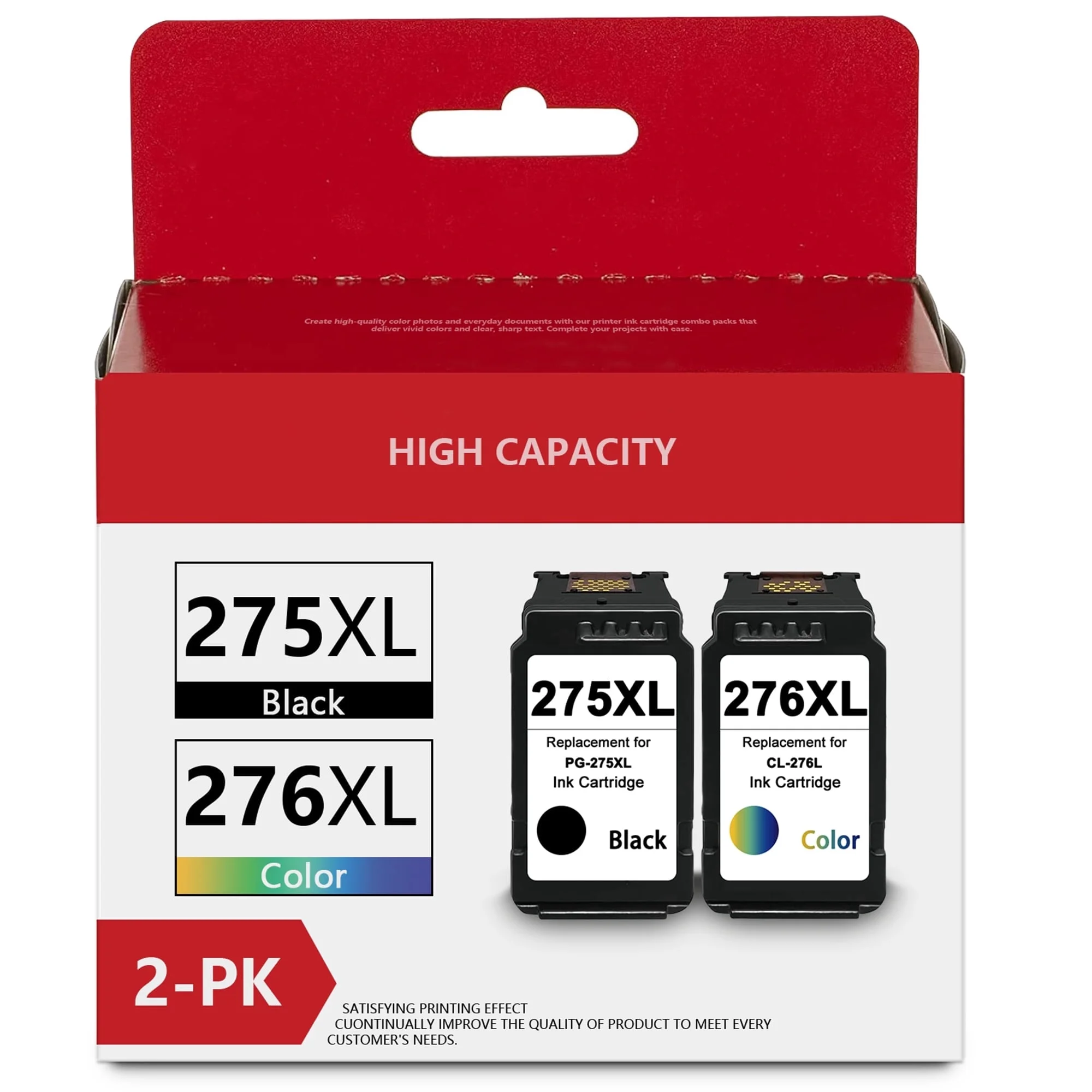 PGI-275XL CLI-276XL Paquete Combinado de Cartuchos de Tinta Compatible para Canon PGI 275XL CLI 276XL 275 276 para PIXMA TS3722 TS3522 TR4722 Impresora (Paquete de 2 Negro,Color)