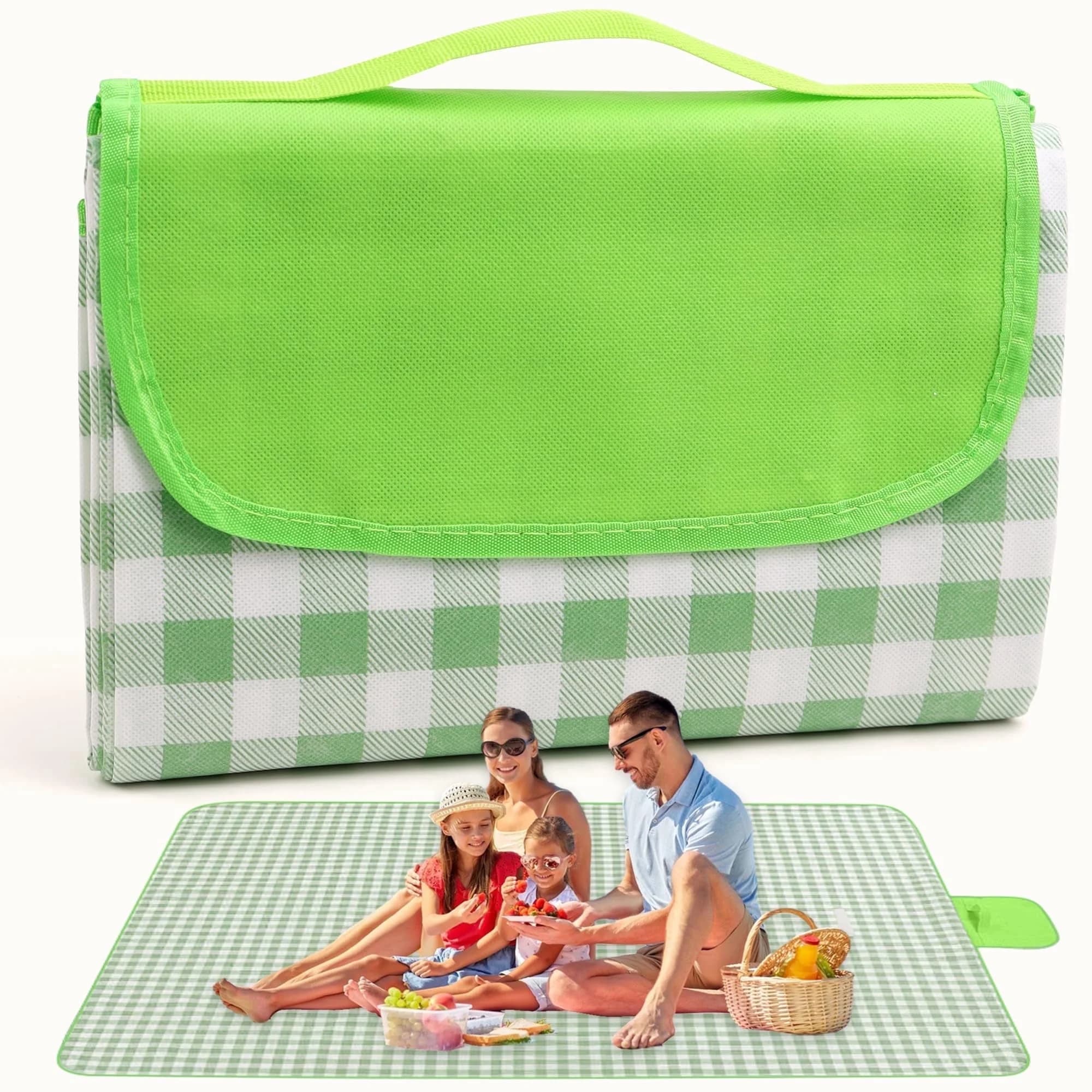 WEXLYN Manta de Picnic de 80 x 80 Pulgadas para Adultos, Tapete de Picnic de 80''x80'' Impermeable a Prueba de Arena Plegable Portátil, 1 Pieza Verde