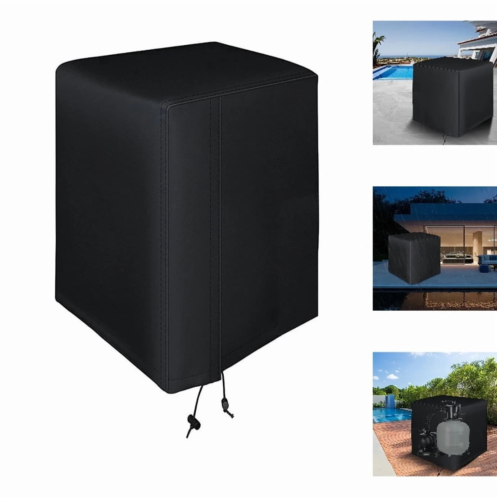 Pool Cover for Swimming Pool Circulation System Heavy Duty Sun Shield Reusable Pool Accessory, 43X39 cm, Black