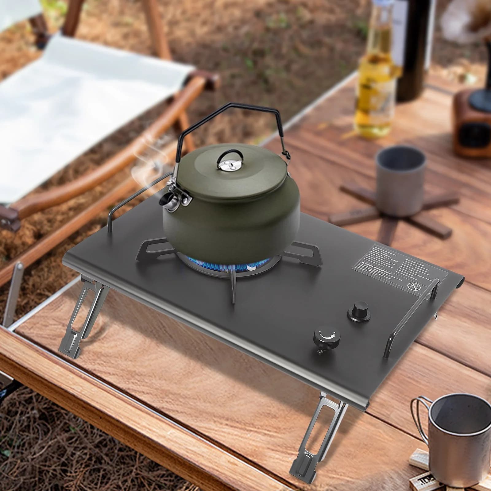 Portable Camping Stove, 13,648 BTU Single-Burner Gas Stove with 4 Foldable Legs Stainless Steel Tabletop Camp Cooker, Electronic Ignition for Outdoor Cooking, BBQ, Garden Party