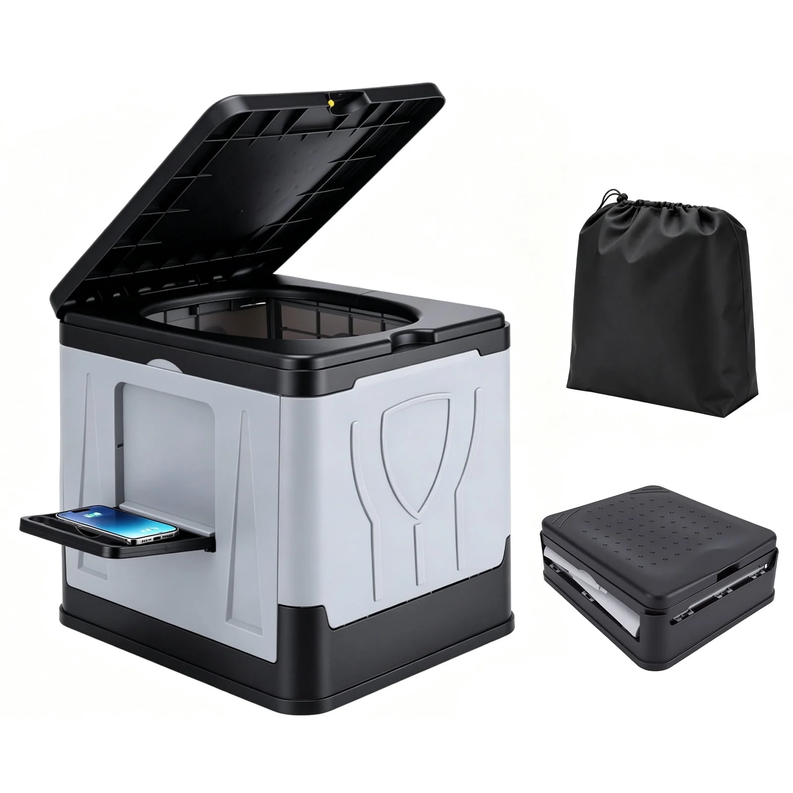 Portable Campiing Toilet,Foldable Outdoor Toilet with Handles & Storage Bag for Cars, Hiking, Beaches and Travel Use, Gray