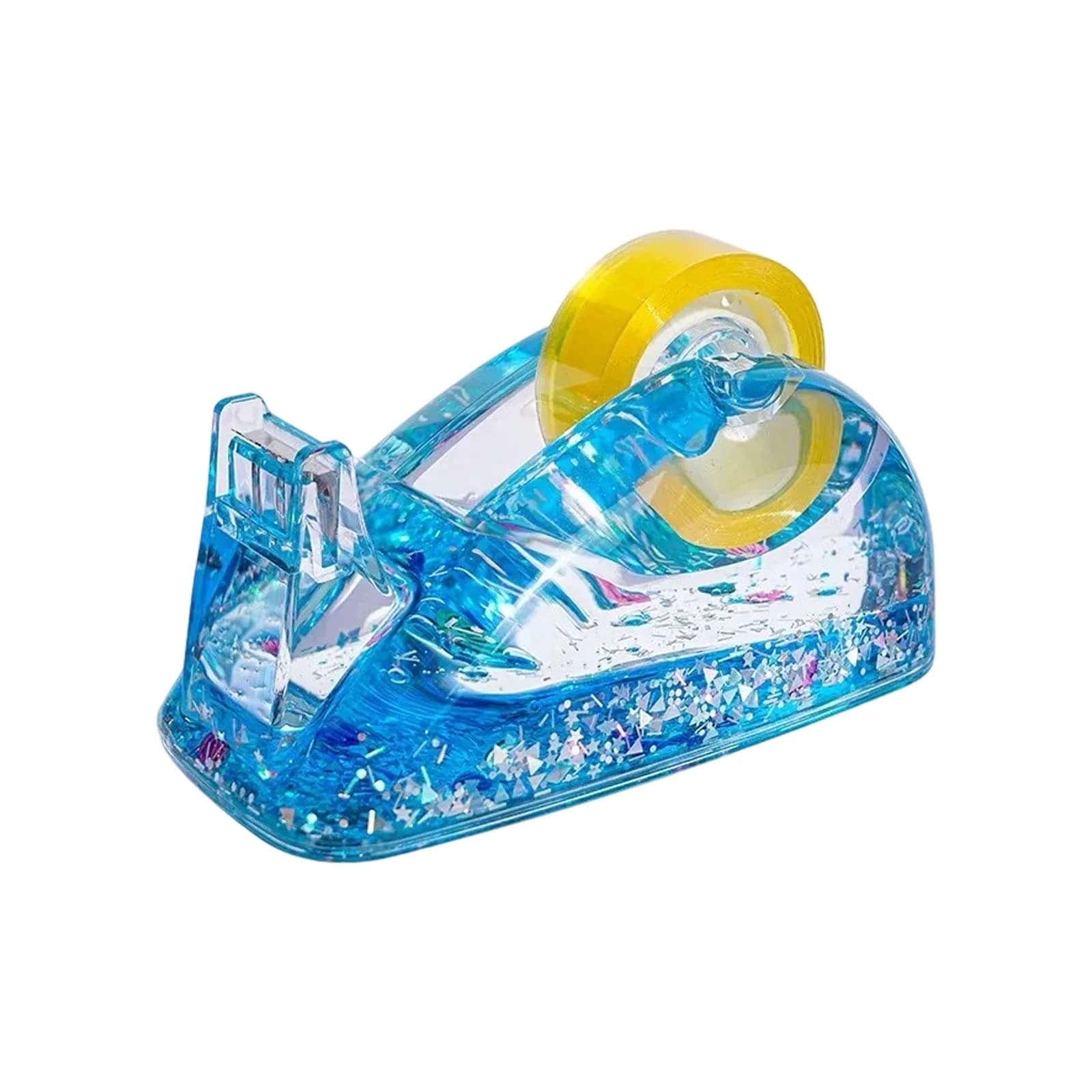 QIUXUJ - Clear Liquid Glitter Tape Dispenser, Non- Cute Desktop Tape Dispenser with Sharp Blade for Office Stationery, Decor & Gift (Blue)