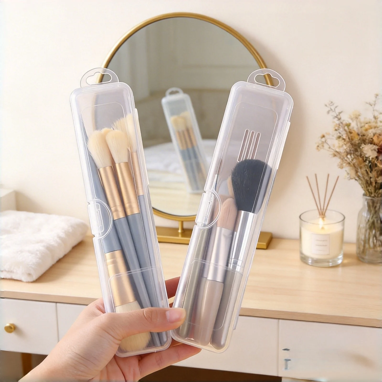 Qliuoazw Clear Plastic Makeup Brush Storage Box Portable Transparent Organizer Case for Cosmetics Pens and Small Tools