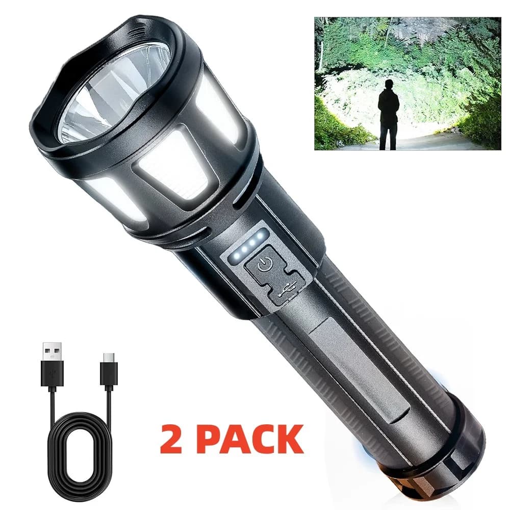 Rechargeable Flashlights High Lumens, 2 Pack 9 Modes Super Bright LED Powerful Flashlights, High Powered Tactical Flash Light for Outdoor, Emergency, Home, Camping