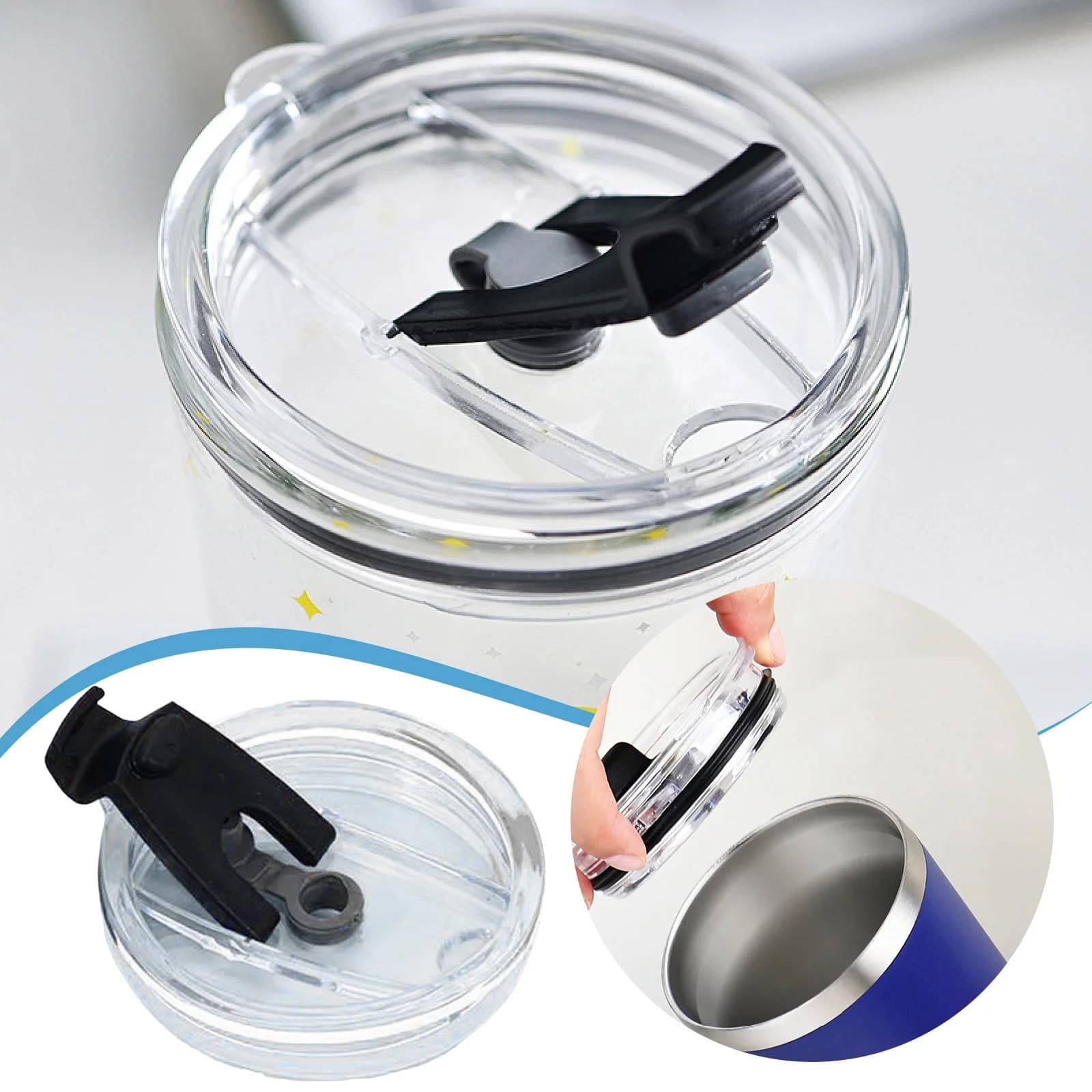 Replacement Tumbler Lid For 30Oz Cups, Spill-Proof Cover With Sliding Closure, Splash-Resistant Cup Lid For Stainless Steel Tumblers, Fits 3.73" Inner Diameter Mouths,Black - One Size