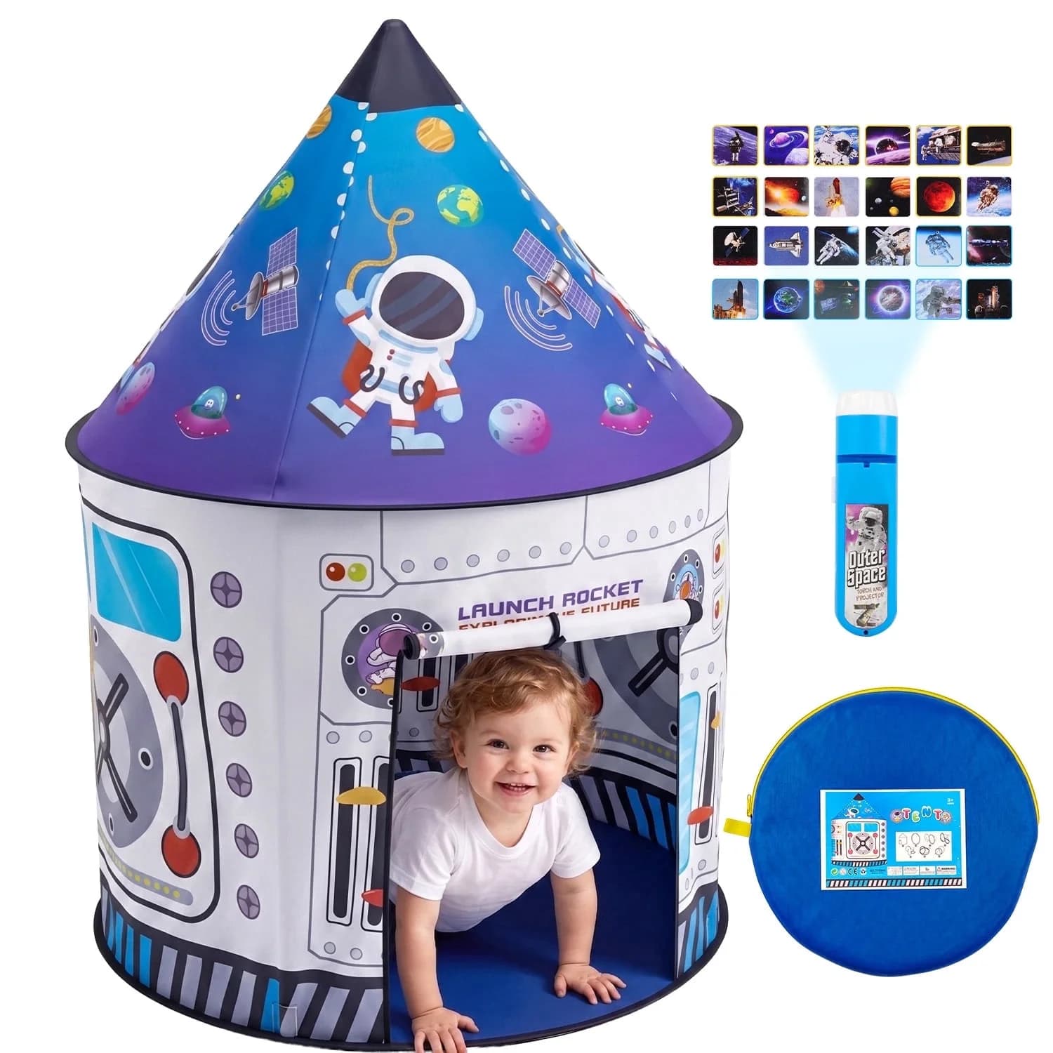 Lictin Tienda de Juego de Nave Cohete para Niños, Casa de Tienda de Juego de Simulación con Temática de Nave Espacial Astronauta para Interiores y Exteriores, Juguetes de Tienda Emergentes Plegables Regalo para Niños Pequeños