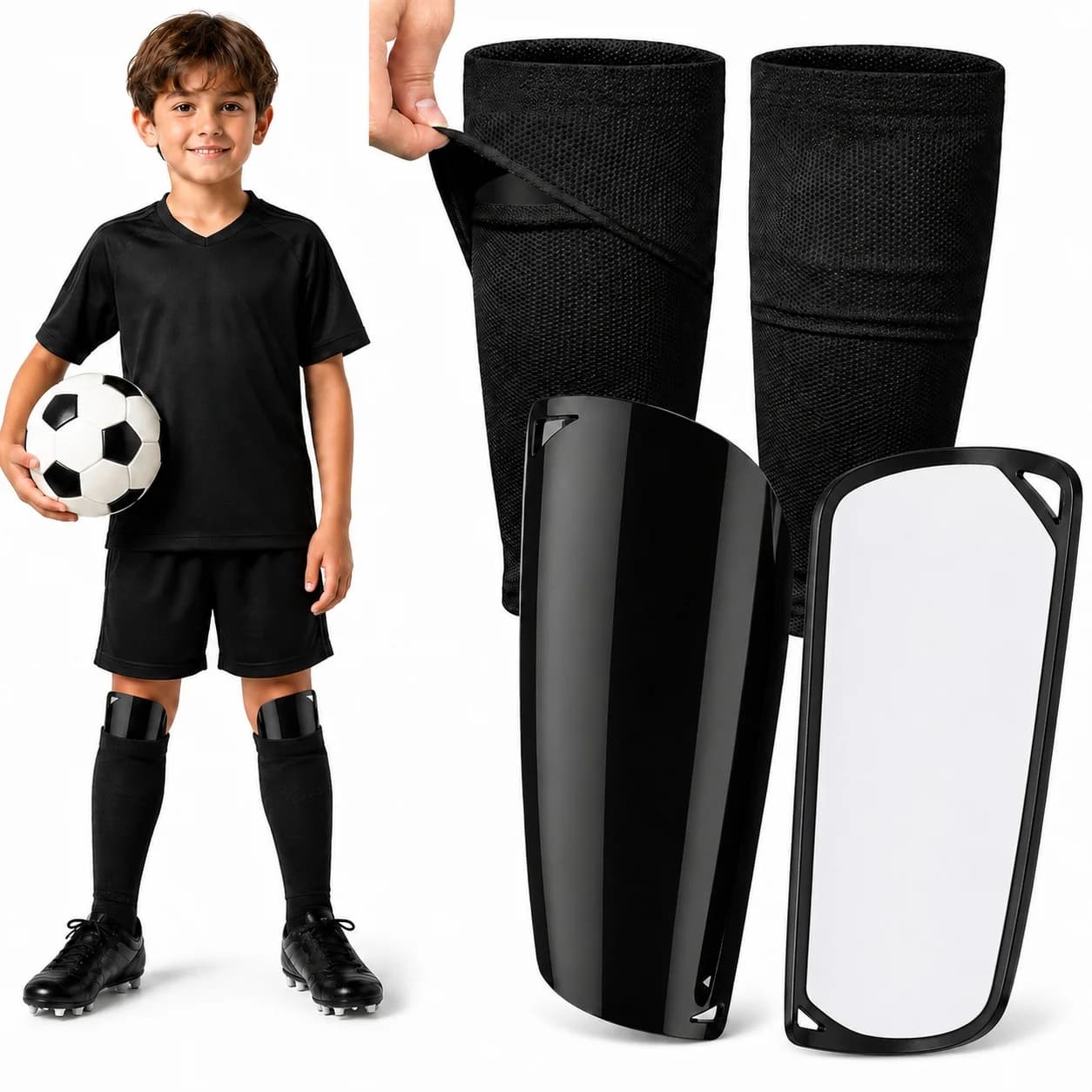 Rongsi Kids Youth Soccer Shin Guards with Sleeves, Slip in Shinguards Soccer Shin Pads for 3-15 Years Old Boys Girls Child Teens